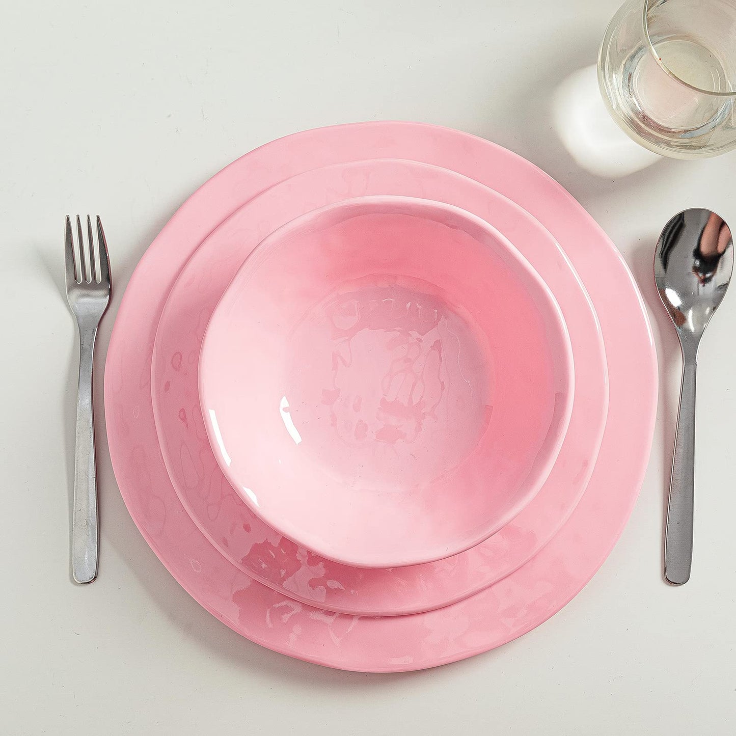 LEHAHA Pink Dishes Melamine Dinnerware Sets, 12 Piece Kitchen Plates and Bowls Dinnerware Sets, Lightweight, BPA free Melamine Dishes for Girls, Valentine's Day, Mother's Day.
