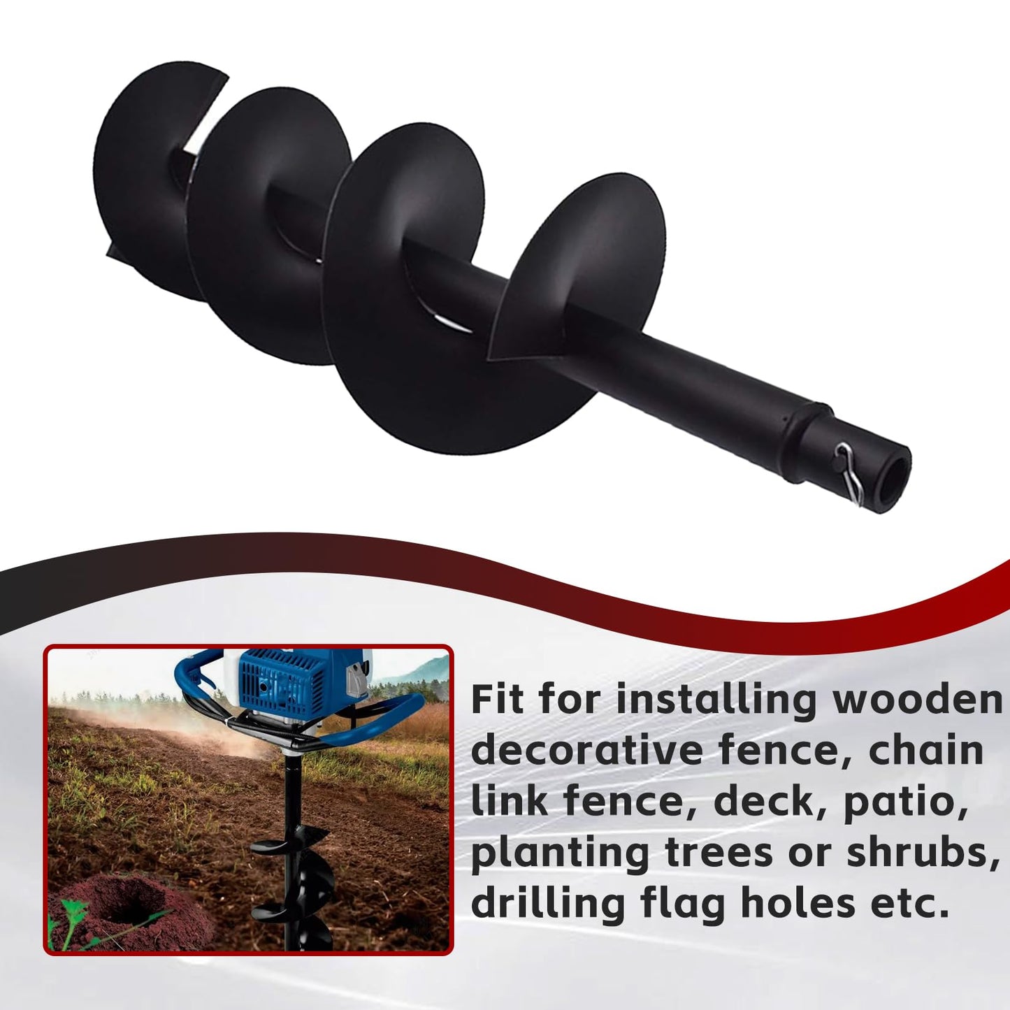 findmall Earth Auger Drill Bits 4" 6" 8" 10" 12" for Gas Powered Post Fence Hole Digger (6inch) Hole Inner Diameter 3/4 Inch