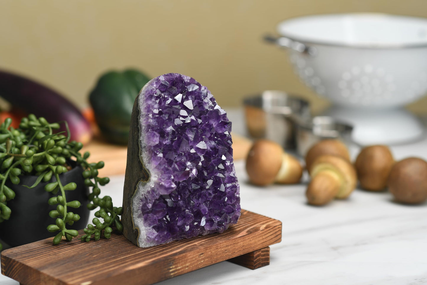 Premium Amethyst Geode Stone Cluster [3 to 3.5 lb.] - Each Piece is Unique & Natural - Real Raw Healing Crystal Rock from Uruguay - Deep Purple Decoration - FREE Selenite Wand