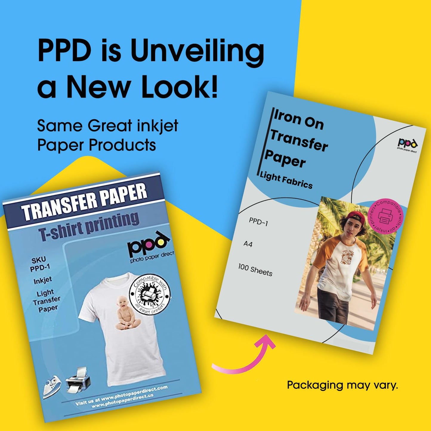 PPD Iron on Transfer Paper for Inkjet Printer for Light Fabric, 8.5 x 11 Printable Paper for Clothing, T Shirts and Cotton Textiles, Print and Cut Heat Transfer, DIY at Home, Washable (100 Sheets)