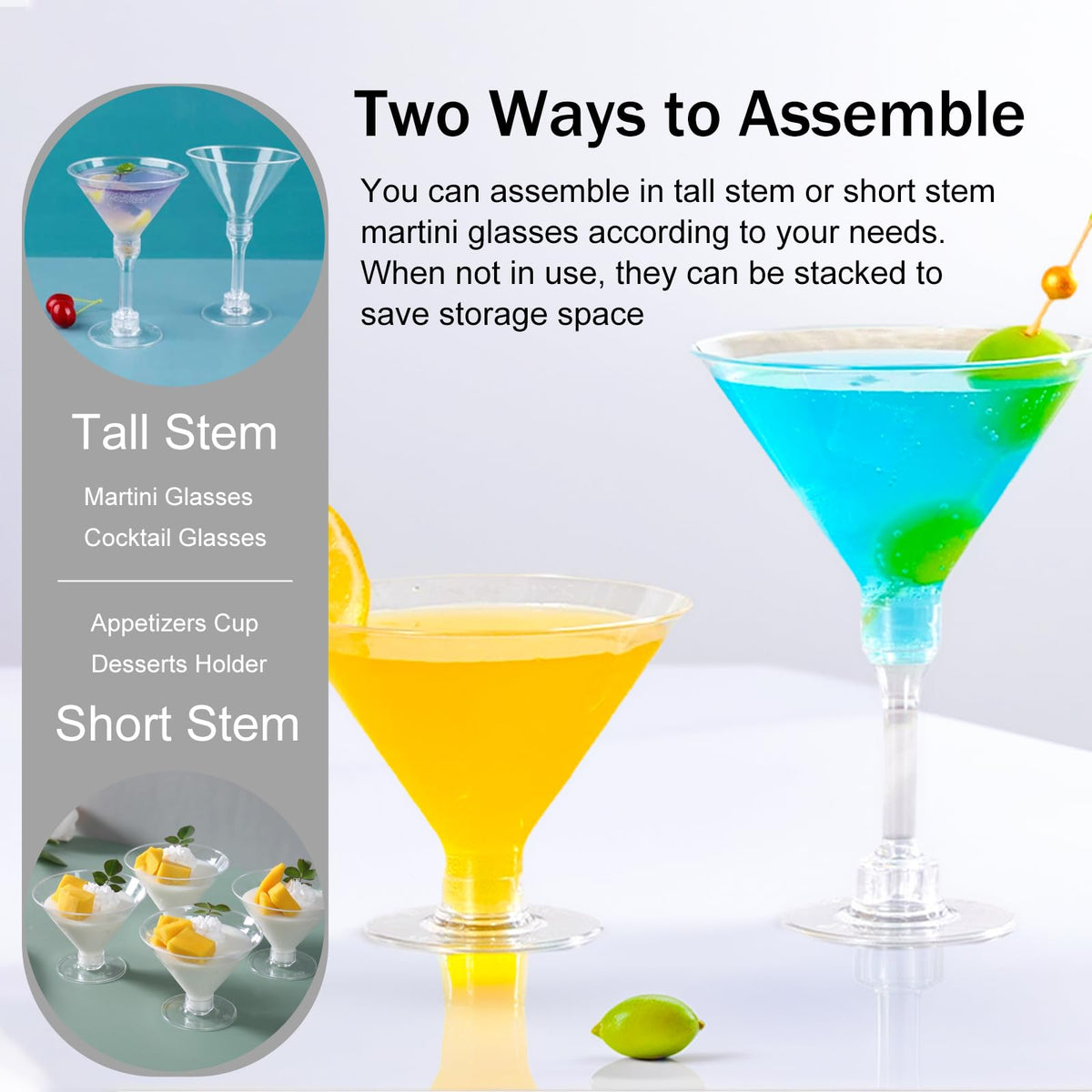 WUWEOT 60 Pack Plastic Martini Glasses, 5 Oz Unbreakable Tall Cocktail Glasses, Reusable Appetizer Dessert Cups Drinkware for Home Bar Restaurant Party Supply