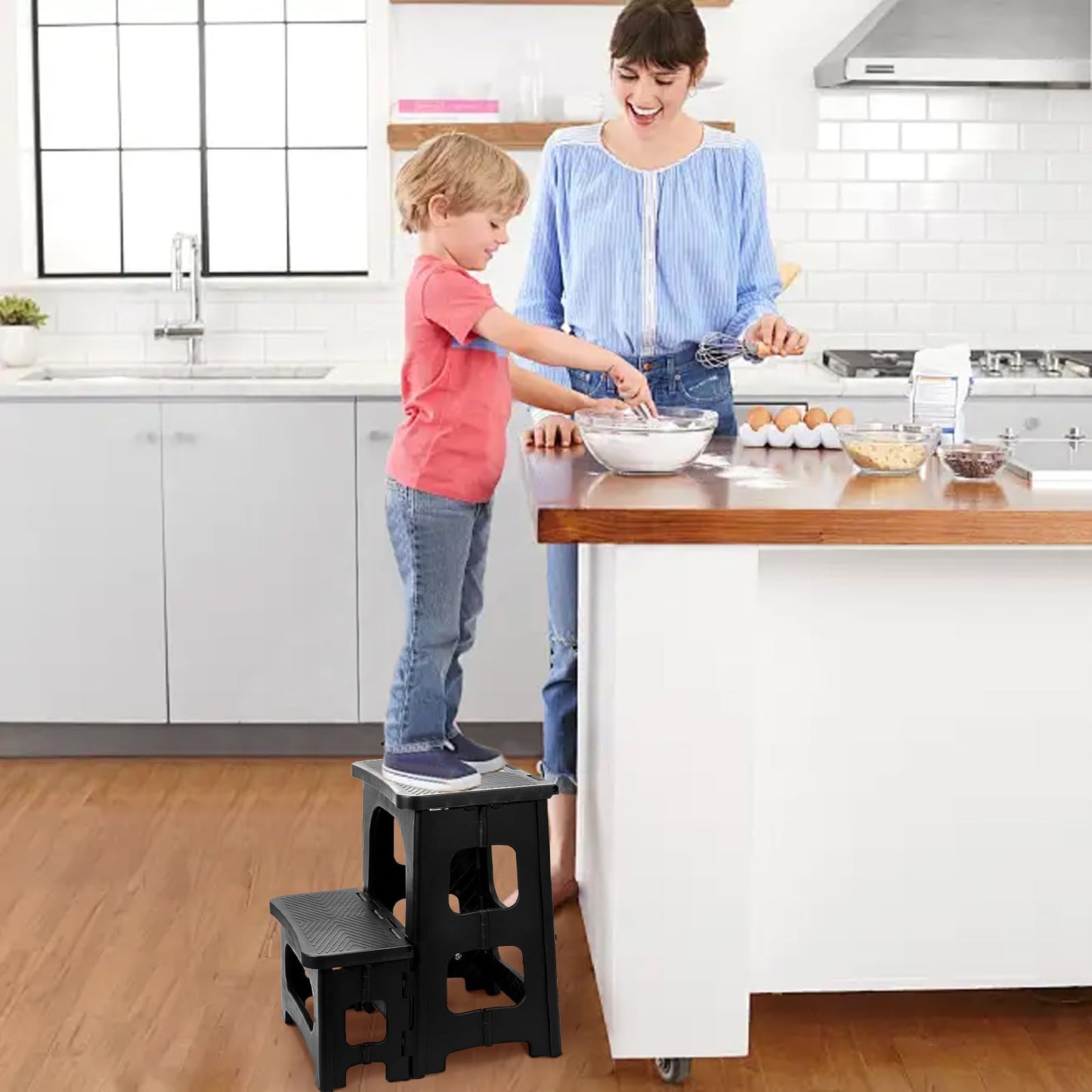 DIOZYRA Folding 2-Step Stool,Non-Slip Collapsible Step Stool for Adults and Kids,Holds 250 lbs,Portable Footstool for Kitchen Home Toilet Bedroom Bathroom Office RV