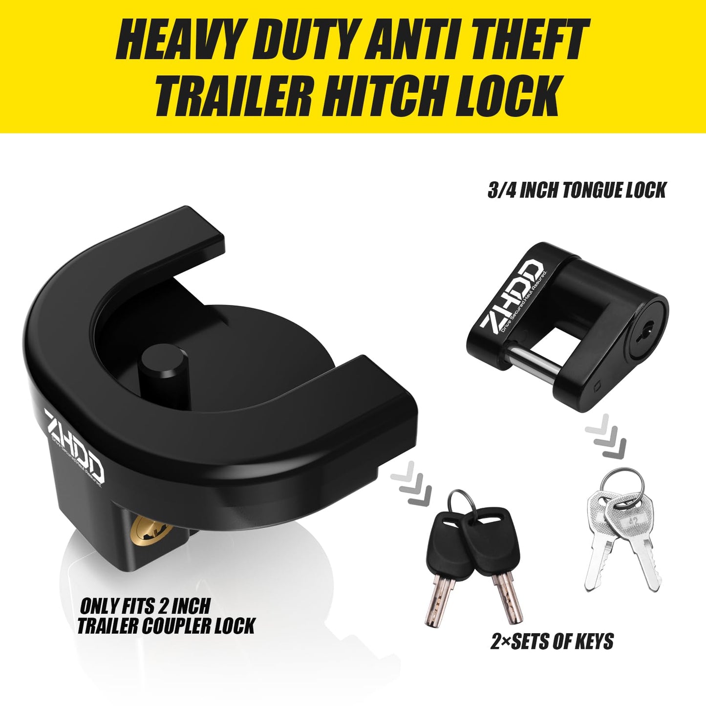 ZHDD Trailer Hitch Lock Kit,2" Heavy Duty Anti-Theft Trailer Tongue Coupler Locks Set for RV,Camper,Boat,Caravan (2 Inch)