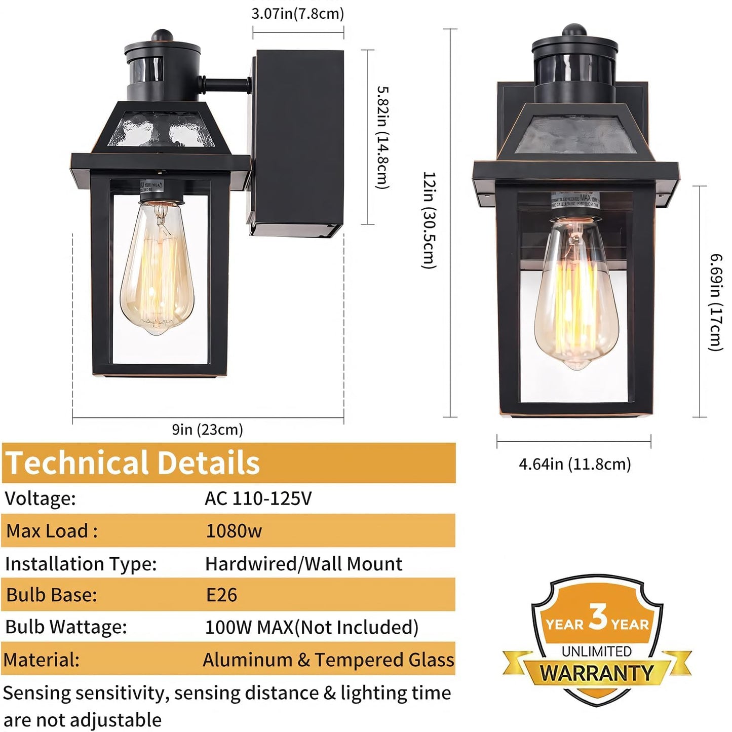Porch Lights with GFCI Outlet, Dusk to Dawn Outdoor Lights with Outlet, 3 Lighting Modes Exterior Light Fixture Waterproof, Outside Lights for House Front Door Patio Garage (Black)