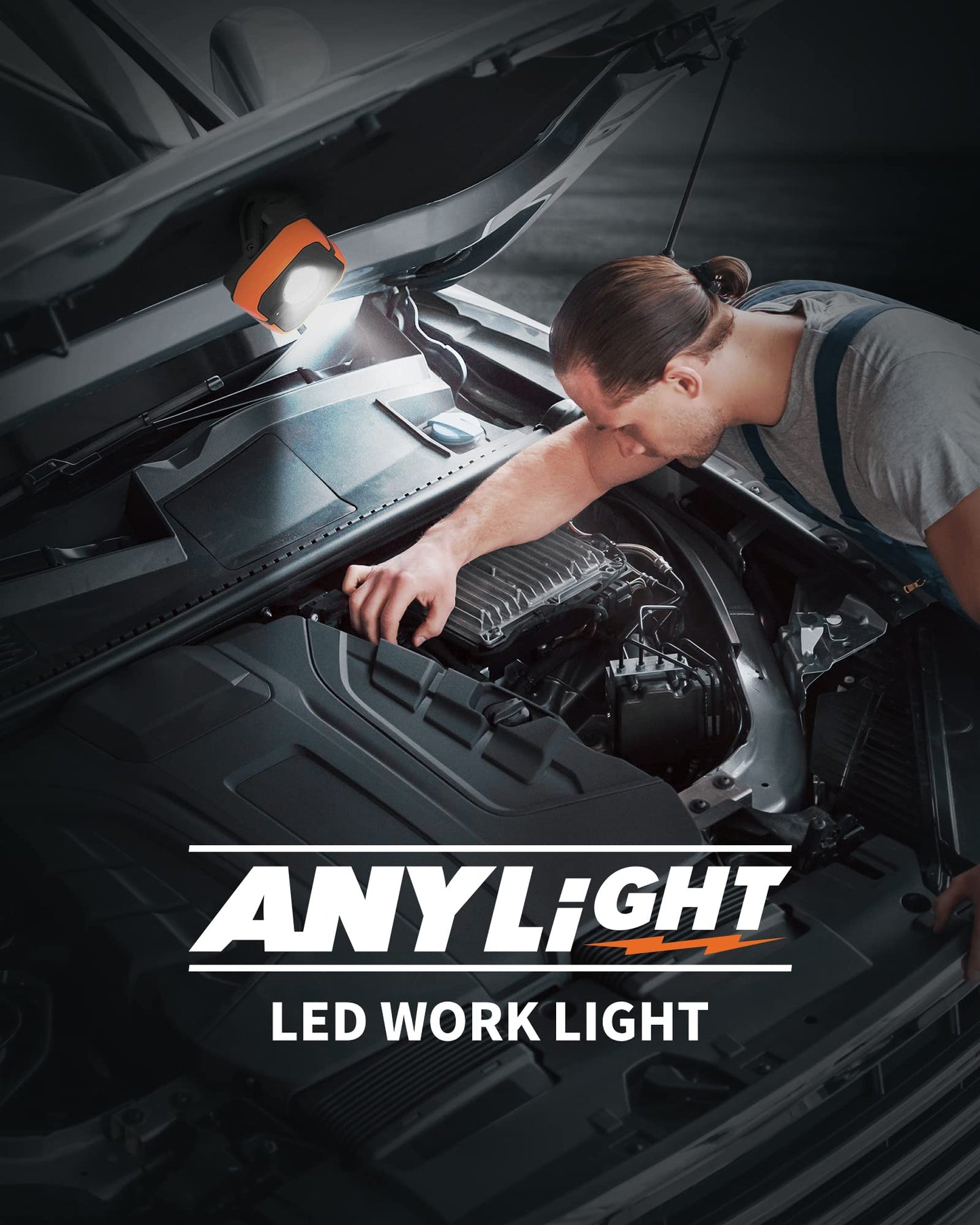 Anylight Led Work Light with 4 Modes,1200LM Portable COB Magnetic Light,3350mAh Recharge Spotlight and Floodlight,150° Rotate IP65 Waterproof for Car Repair and Camping (2 Packs)