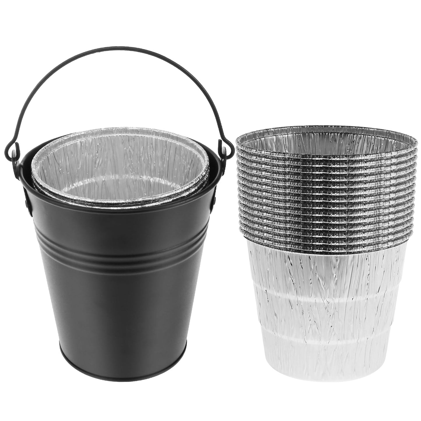 Grill Bucket for Grease Traeger Grease Bucket with 15 Tin Liners Rust-Proof Iron Alloy Drip Grease Can Tin Liners Compatible for Traeger 20/22/34 Series 15x14.3 cm