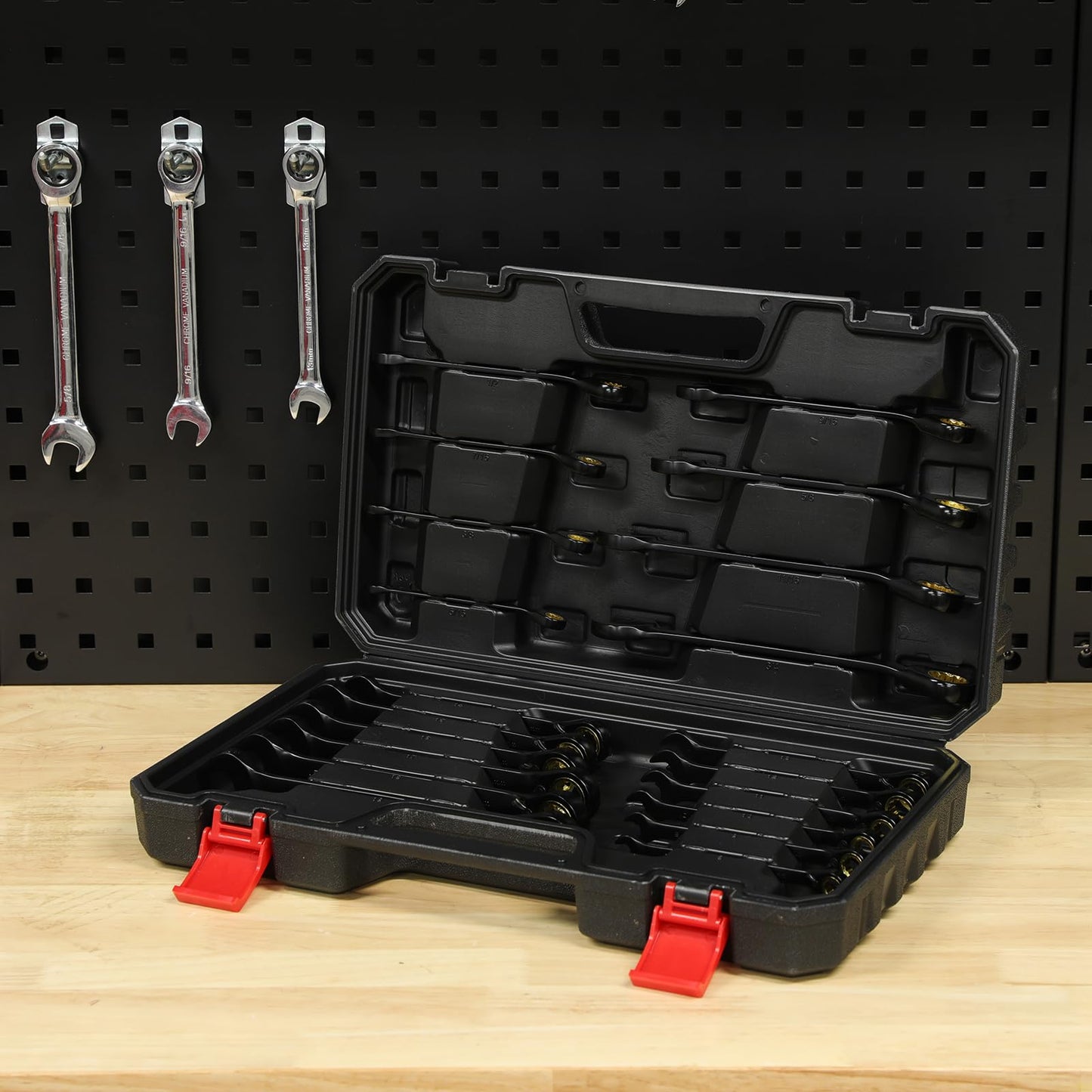 EMENTOL 20-Piece Ratcheting Wrench Set, Metric 8-19mm & SAE 5/16-3/4″, 72 Teeth, Heavy-Duty Combination Wrenches, CR-V Steel, Includes Portable Plastic Case