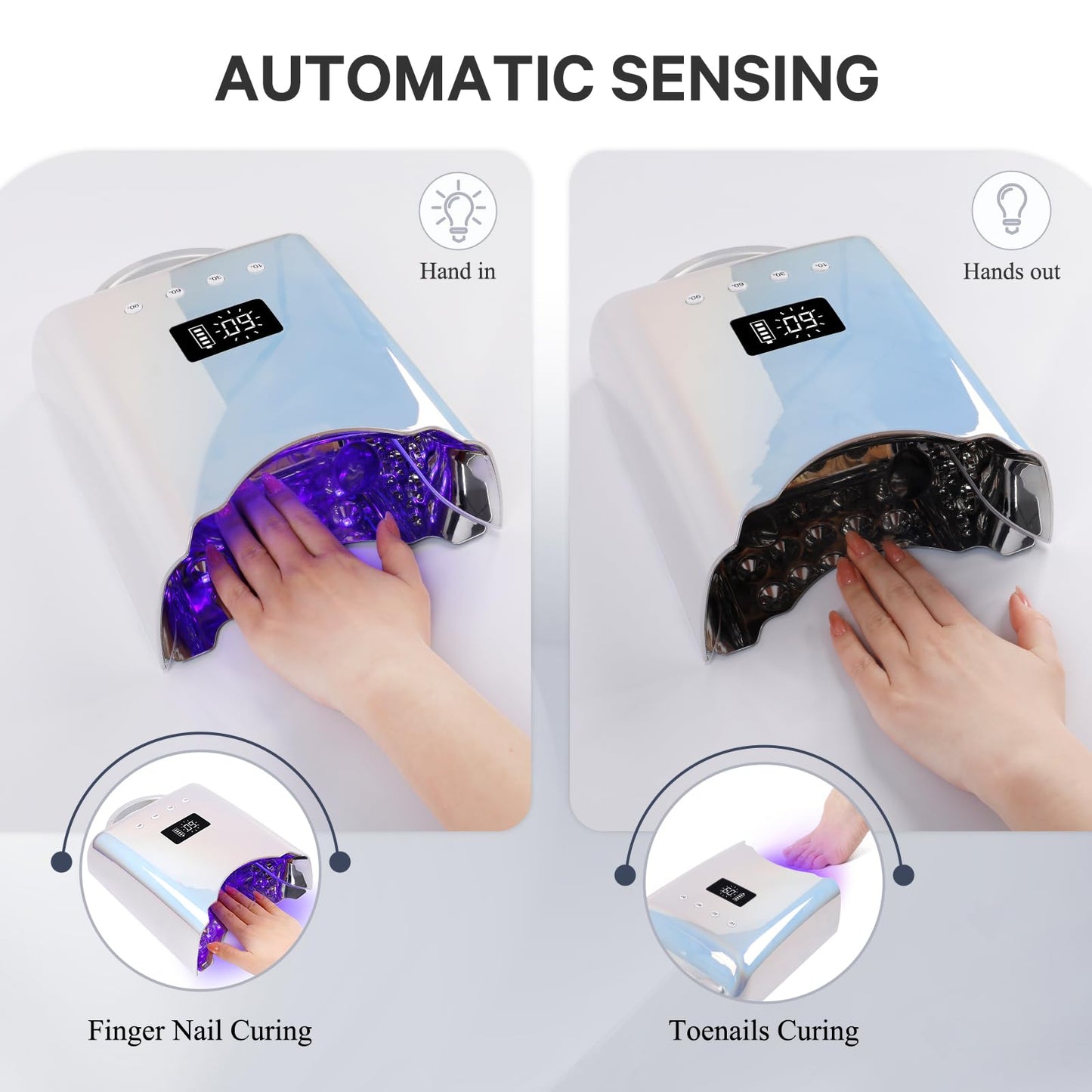 BOMOQING UV Nail Lamp, 78W Cordless LED Nail Dryer for Gel Polish with 4 Timer Settings & LCD Display, Fast Nail Light Curing Lamp for Salon (Metallic Silver)