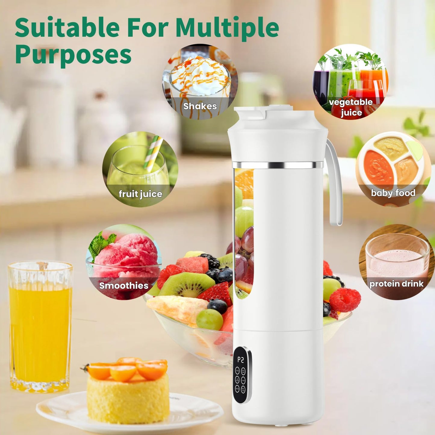 Portable Cordless Blender,Small Rechargeable Juicer,Mini Personal Blender for Smoothies and Shakes,With Automatic Cleaning Function,On The Go and Easy To Use
