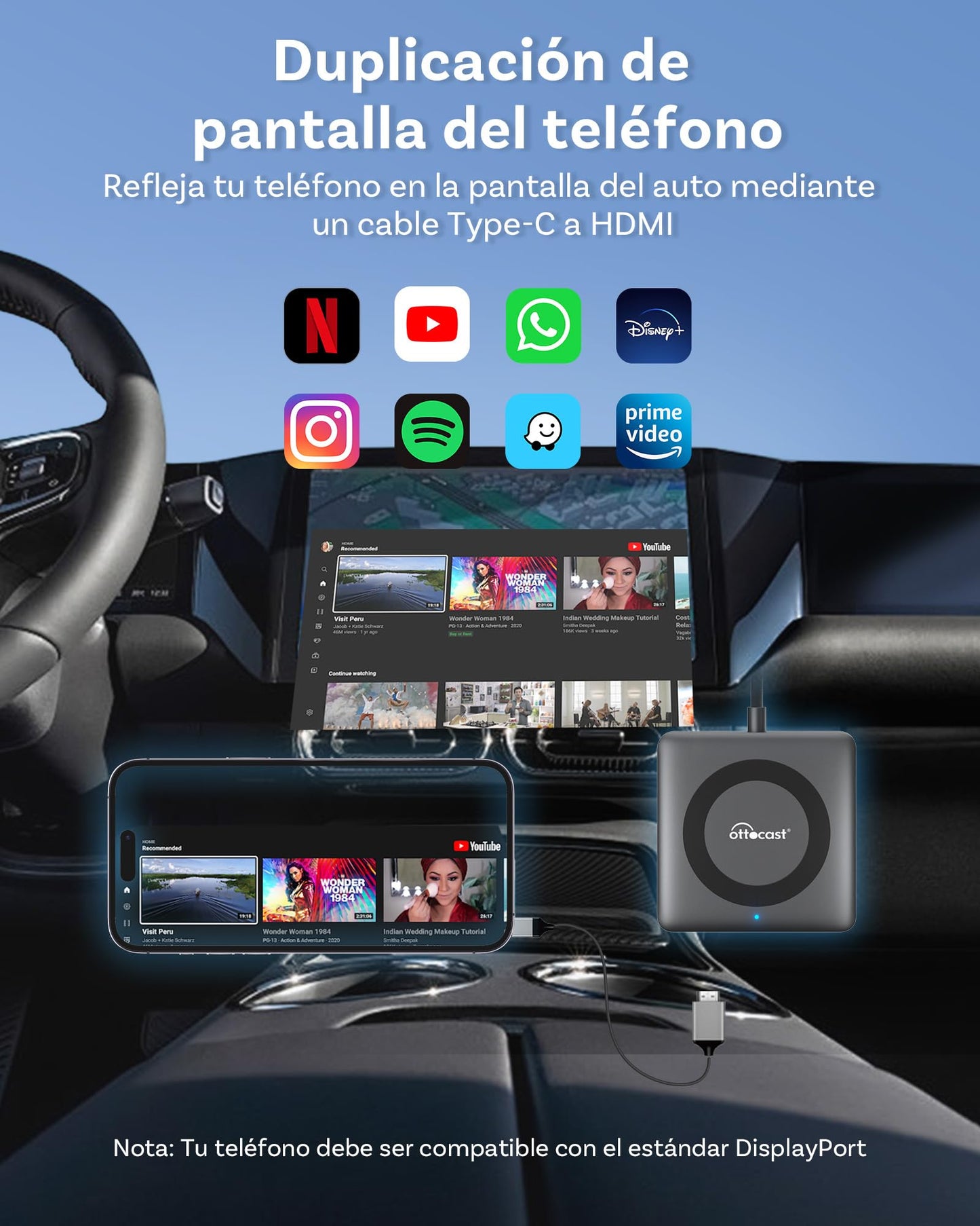 OTTOCAST 4 in 1 Car TV Mate Max & Wireless Carplay/Android Auto & Screen Mirroring Adapter for Apple iPhone Android Phone, HDMI Car TV Adapter, Watching Videos Movies on CarScreen