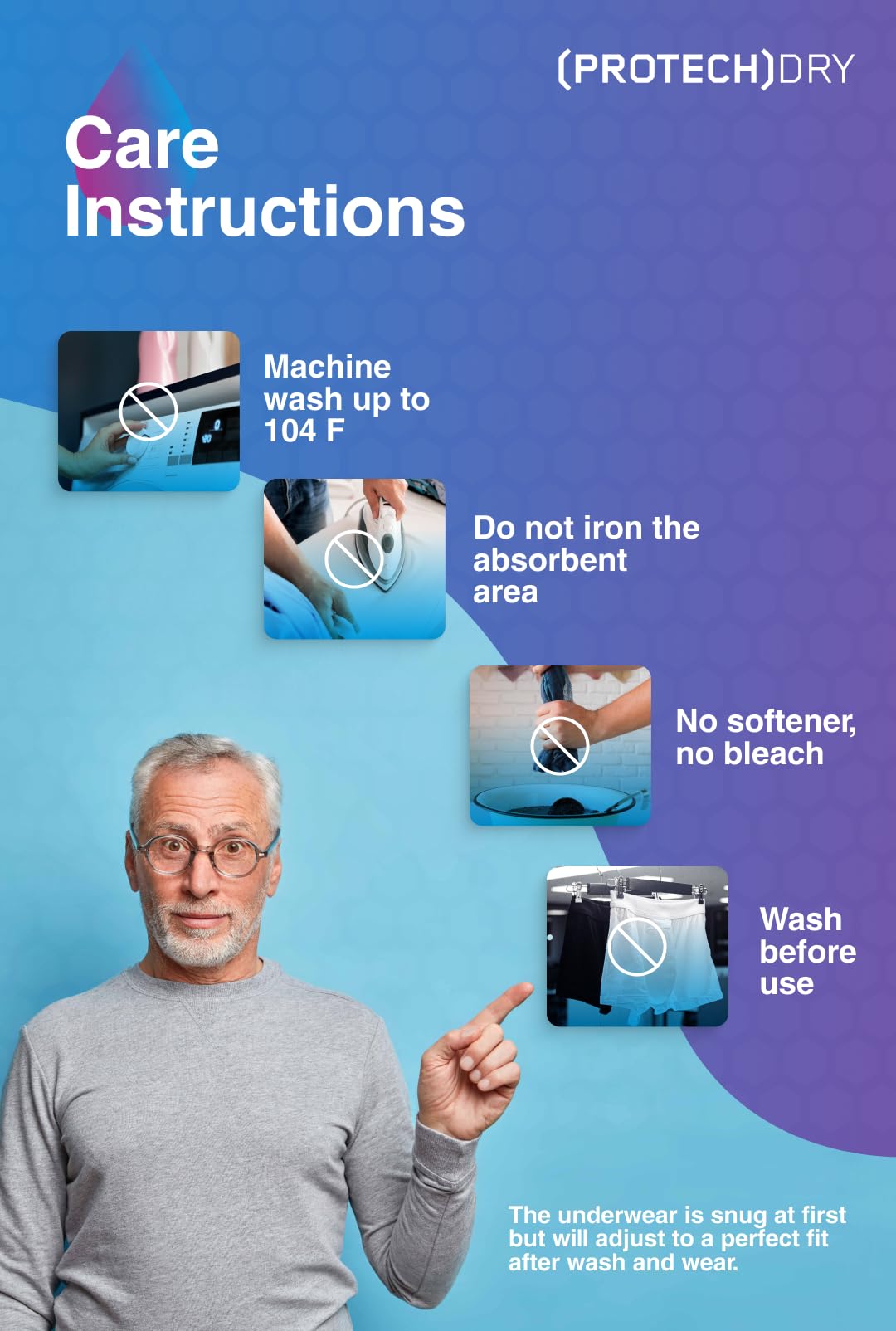 PROTECHDRY Washable & Reusable Cotton Underwear Boxer Brief with Front Absorbent Area for Urinary Incontinence, Black Large