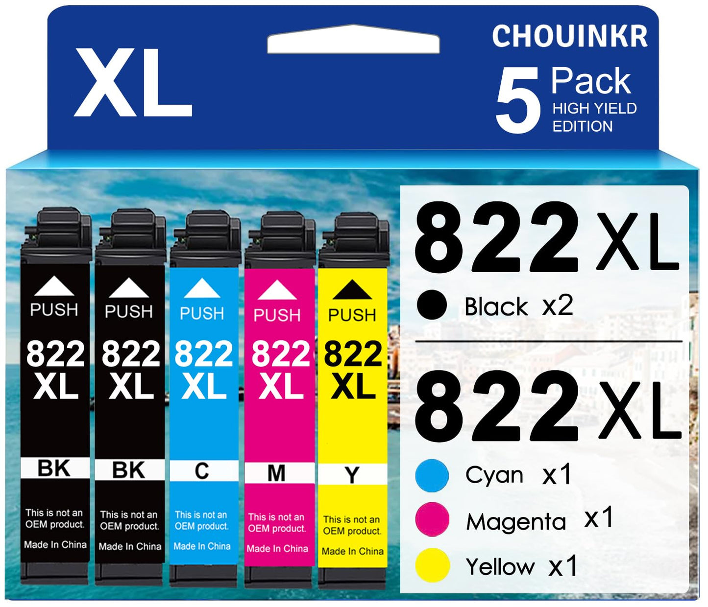 822XL Ink Cartridges Latest Upgrade Remanufactured for Epson 822XL Ink Cartridges Use with Workforce Pro WF-3820 WF-3823 WF-4820 WF-4830 WF-4833 WF-4834 (5 Pack, Black Cyan Yellow Magenta)