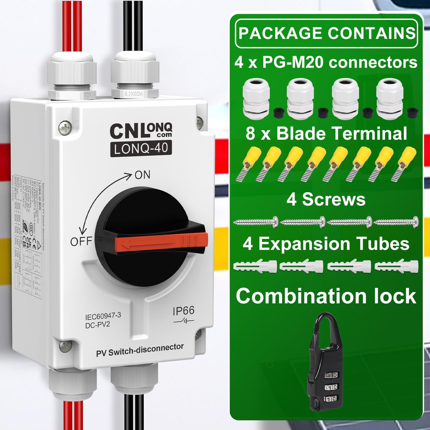 CNLonQcom Solar Isolator Disconnect Switch 32 Amp DC1200V DIY 1 or 2 Strings with IP66 Waterproof Outdoor for Rooftop PV Systems, RVs and Boats