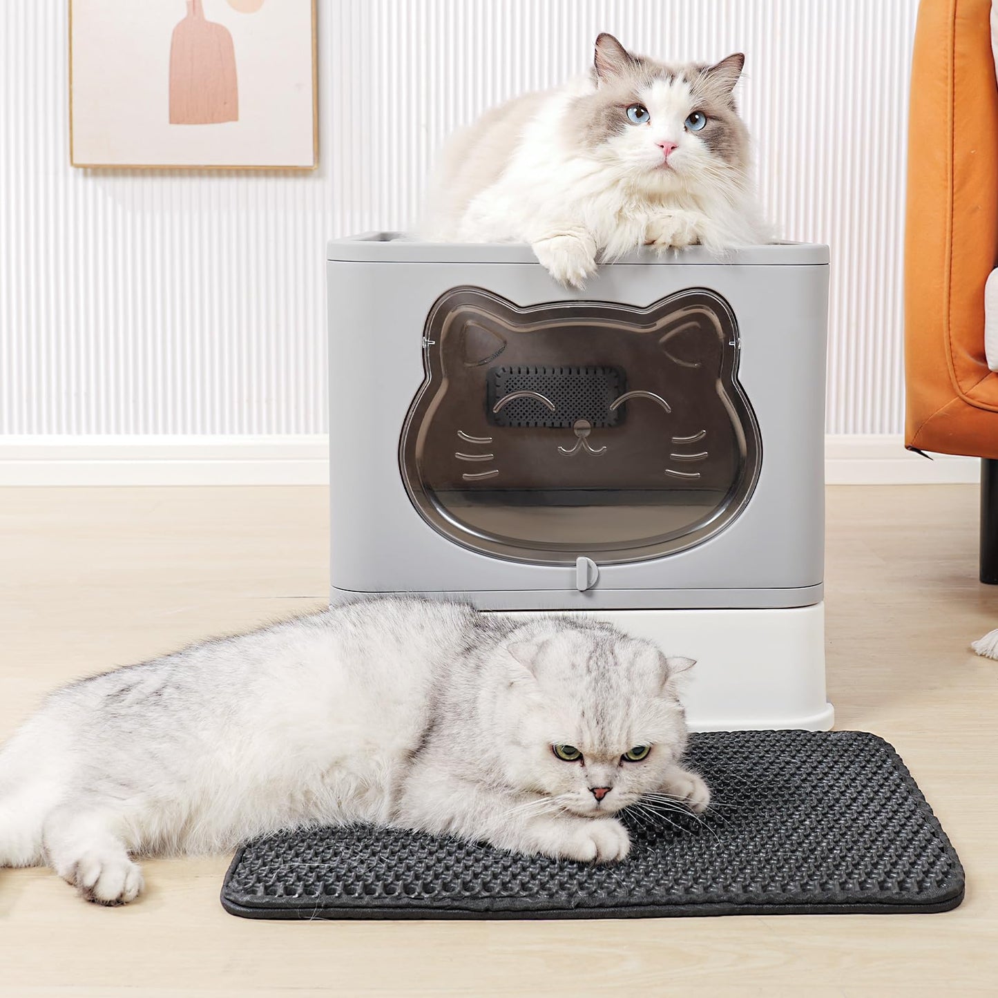HelloMiao Fully Enclosed Cat Litter Box with Lid, Foldable Extra Large Cat Toilet, Drawer Type Cat Litter Tray with Plastic Scoop, Suitable for Cats Under 17.6Ib(8kg)