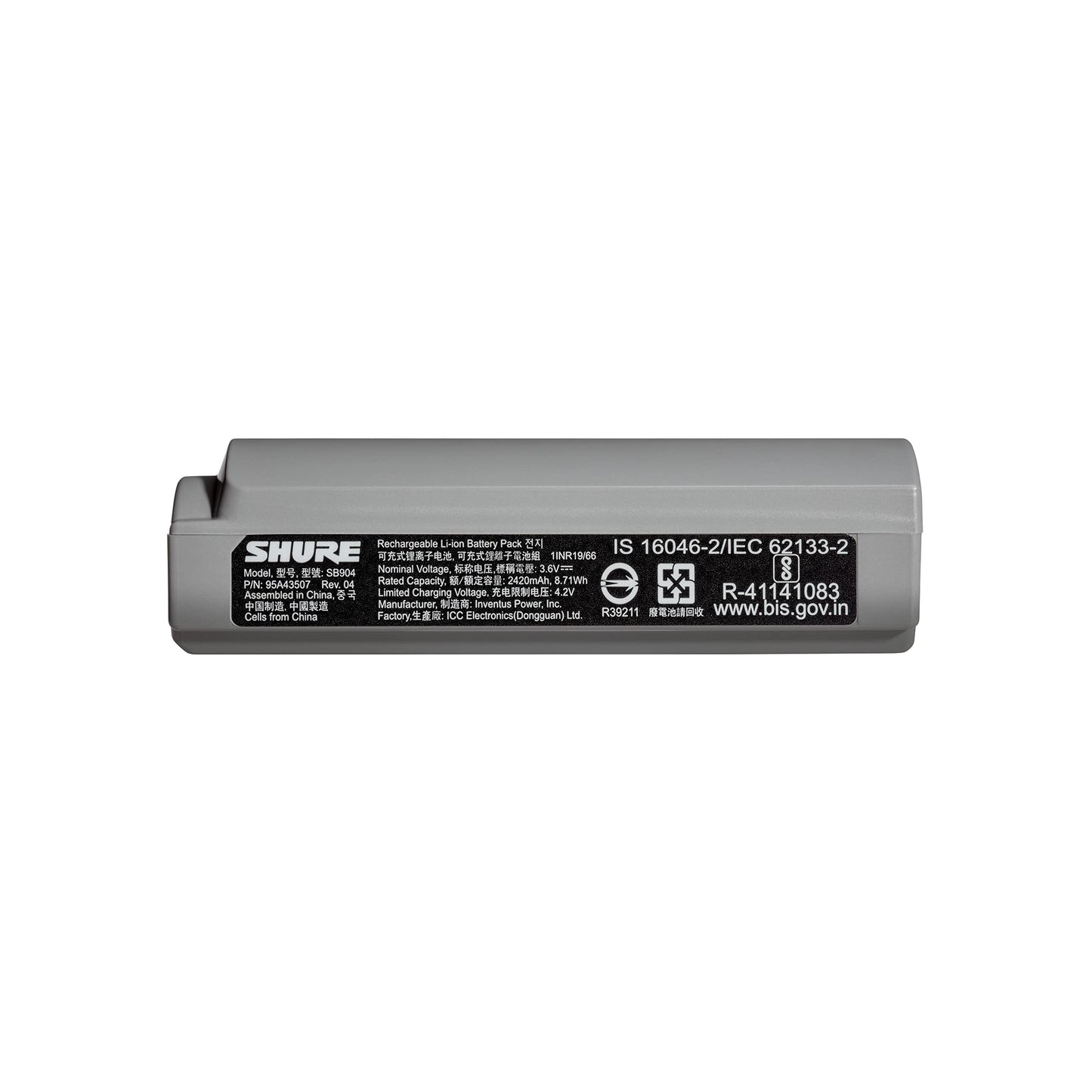 Shure GLX-D+ Dual Band SB904 Lithium-Ion Rechargeable Battery with up to 12 Hours of Runtime, Compatible with GLXD+ Digital Wireless Systems (GLXD1+ Bodypacks and GLXD2+ Handheld Transmitters)