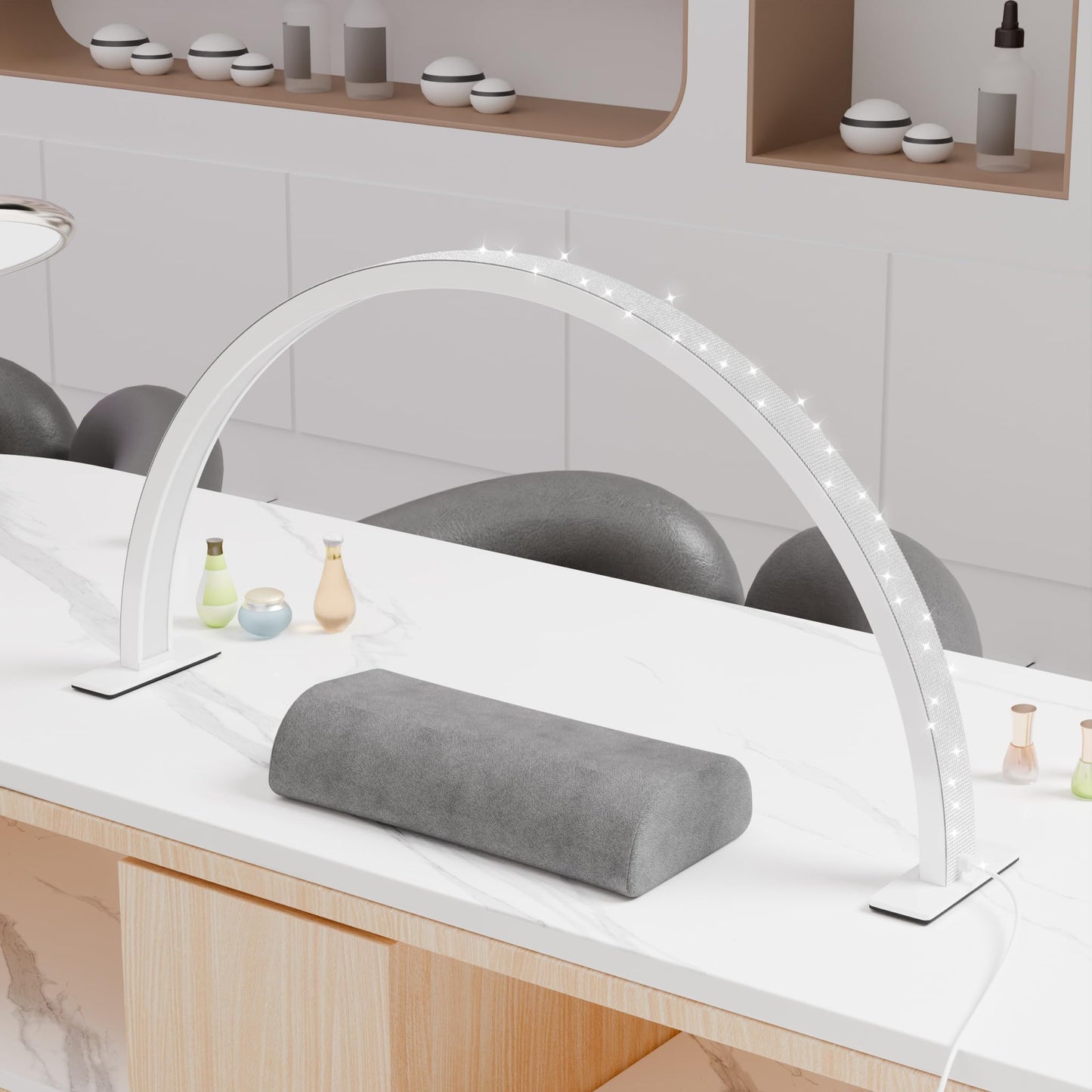 gelpal Half Moon Light for Professionals Nail Desk, 30" 48W Large Led Mascara Light, Desk Lamp for Lash Eyelash Extension, Tattoo, Eyebrows, Color Temperature 3000K-6000K, Salon&Home(Crystal Diamond)