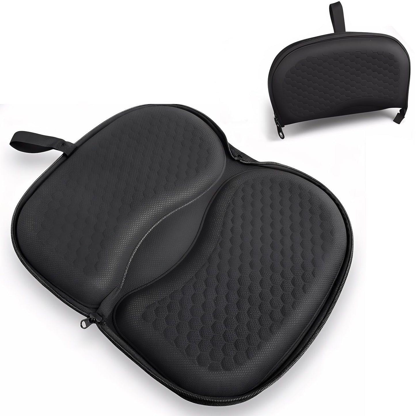 Foldable Honeycomb Seat Cushion with Zipper & Handle, Portable Gel Seat Cushion with Ventilative Cover & Anti-Skid Bottom, Portabl Cushion for Travel 15.8x13.3x1.4 Inches (Black)