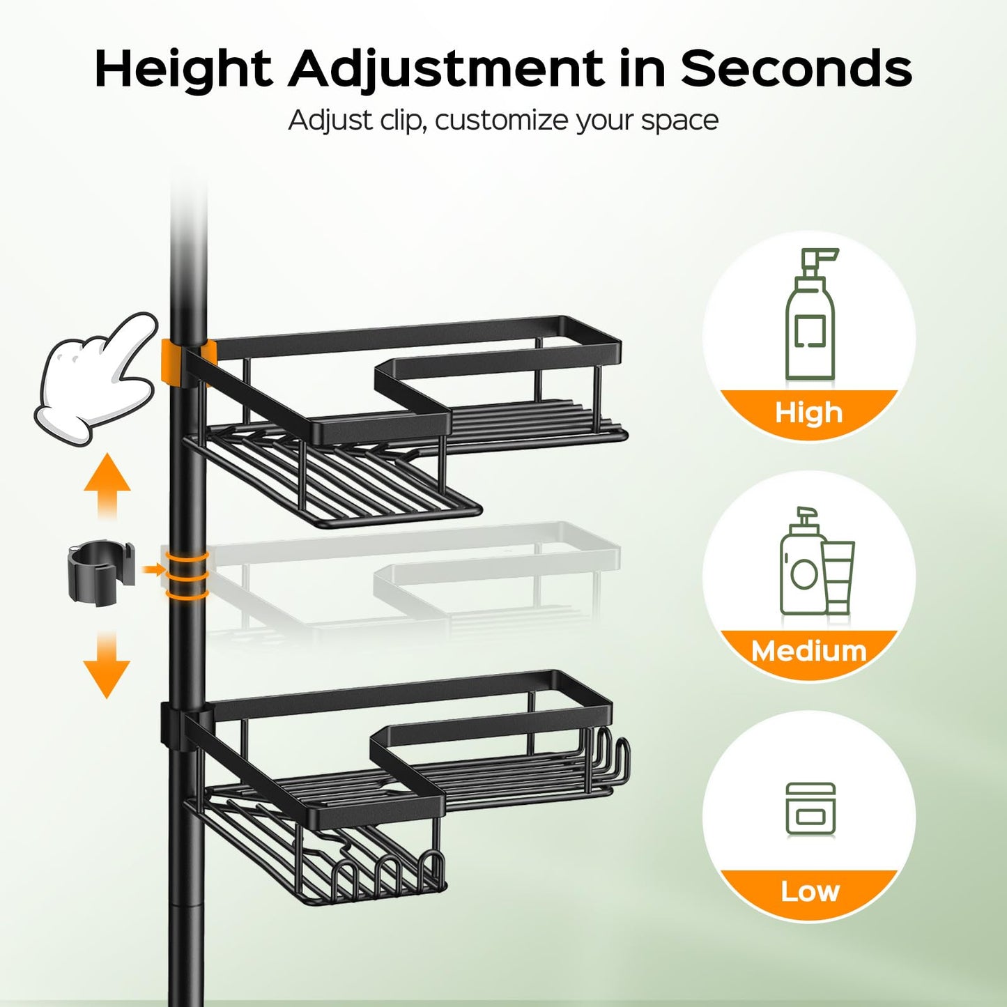 HAMITOR Corner Shower Caddy Tension Pole: Sturdy Stainless Steel Shower Organizer - 4-Tier Adjustable Large-Capacity Shower Shelf- No Drill Bathroom Organizers For Small Bathrooms - 47-121inch