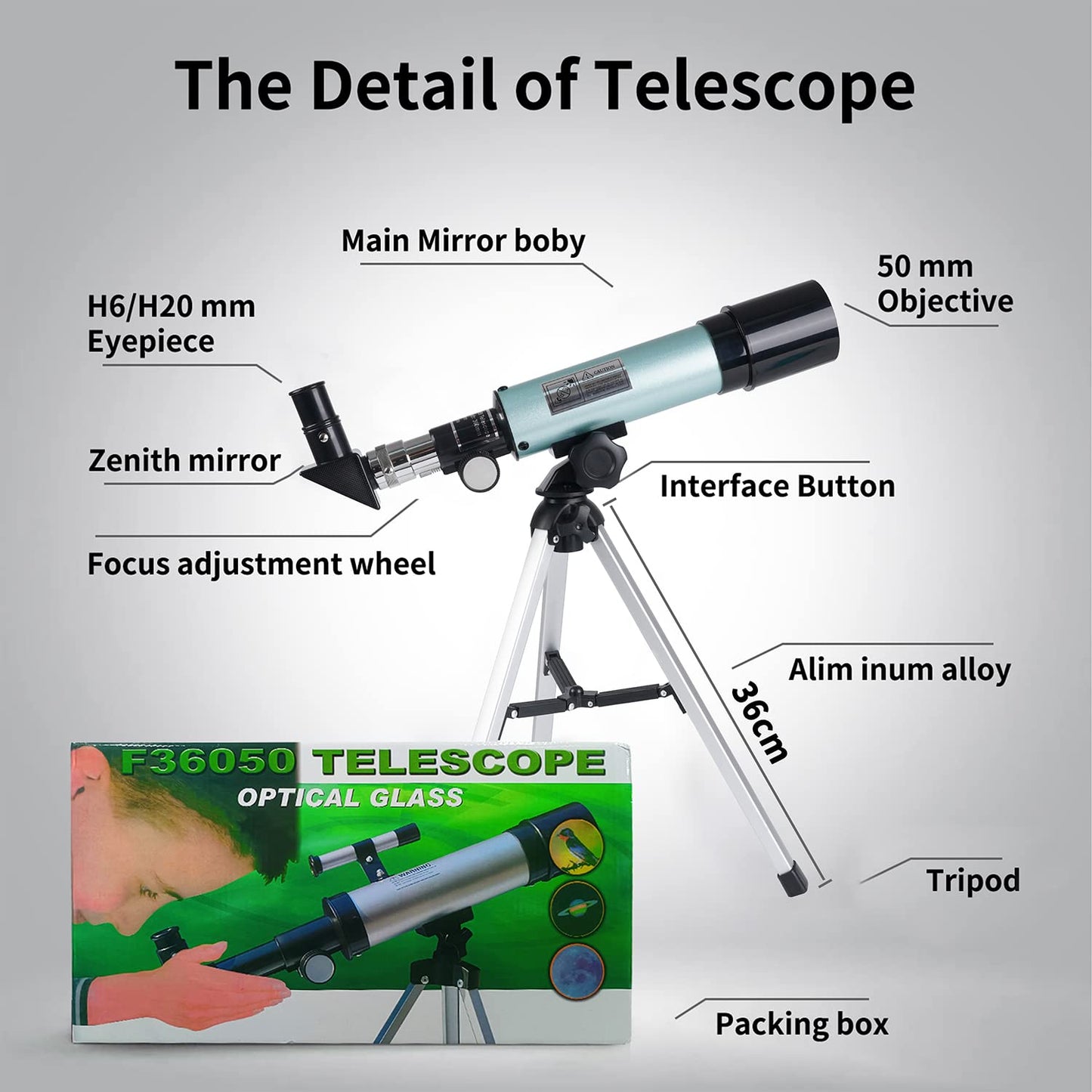 Mijiaowatch Telescopes for Kids, 50mm Aperture 360mm Astronomical Telescope 90X Zoom HD Outdoor Monocular Space Telescope Portable Refractor Spotting Scope with Tripod for Kid/Adult/Beginner (50mm)