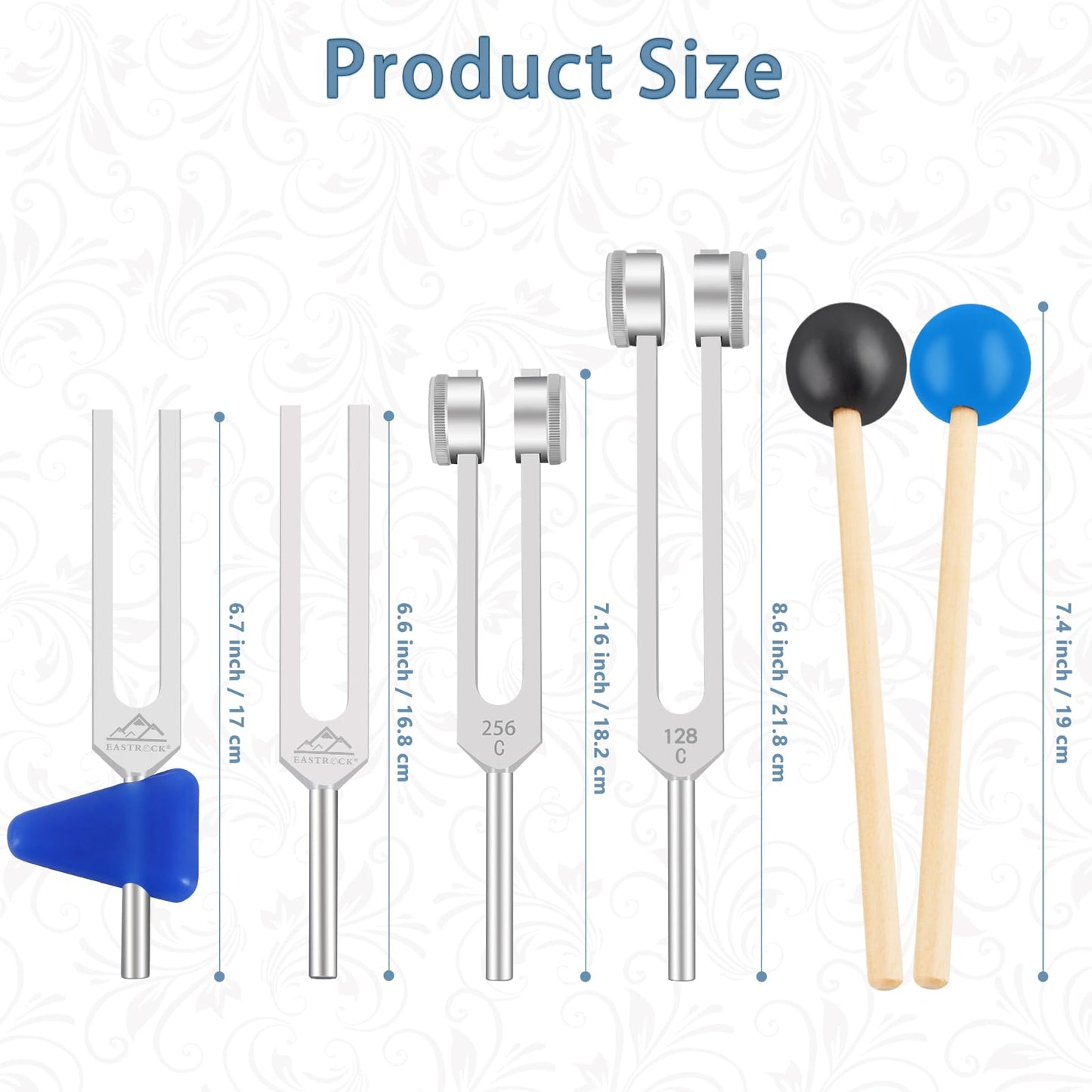 EASTROCK Tuning Fork Set for Music Therapy Yoga - 4pcs Tuned Forks (MI 528 hz, 128 hz, 256 hz, 512 hz) for Sound Healing Meditation Energy Work