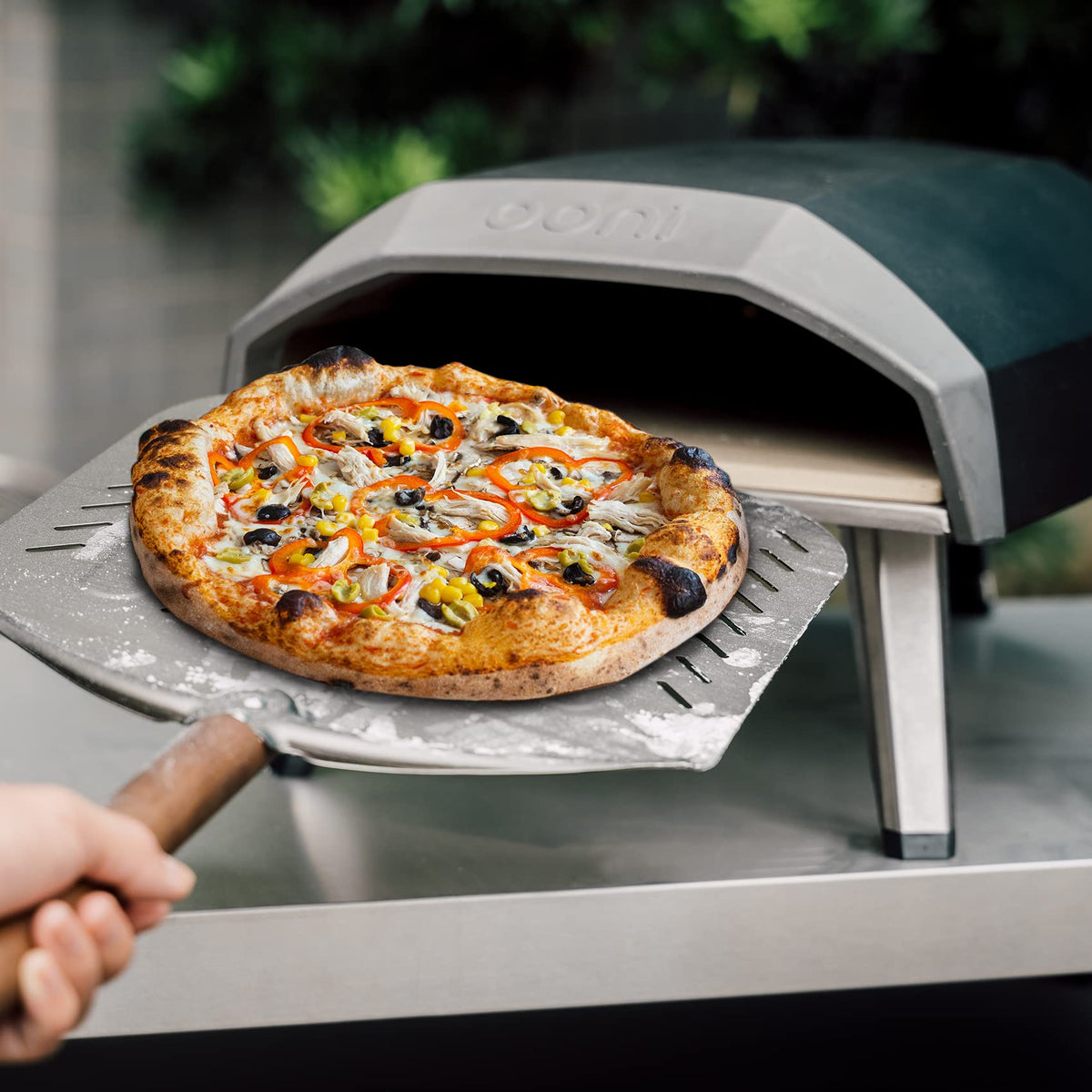 Q Pizza Perforated Aluminum Pizza Peel with Detachable Long Wood Handle, 12" Pizza Paddle Outdoor Pizza Oven Accessory for Baking Bread Pastry Dough Pie & Cake, Suits for ooni Grill Pizza Oven, PT203