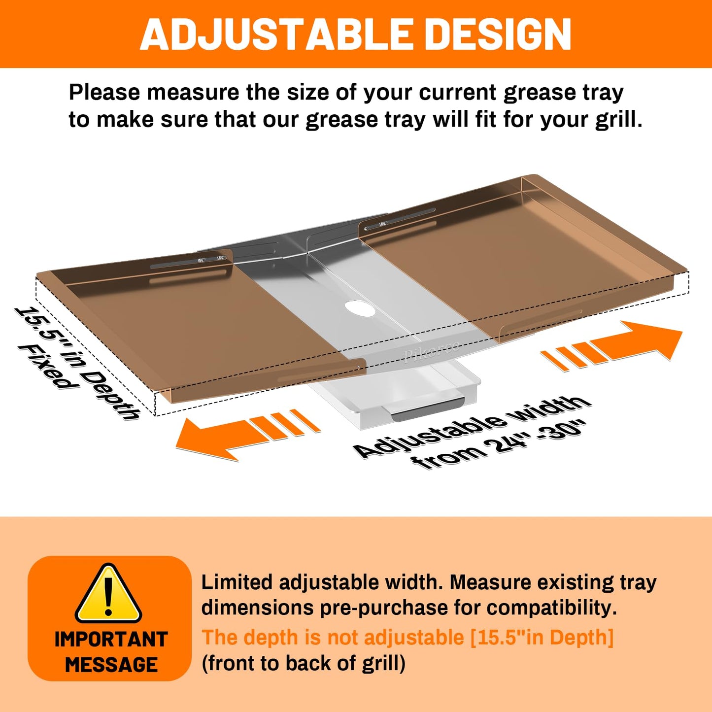Grease Tray for Gas Grill, Universal Adjustable Stainless Steel Grease Tray Set, Outdoor Grill Replacement Parts 24'' - 30'' for Dyna Glo, NEXGRILL, Backyard, BHG, Expert, Kenmore, Uniflame and More