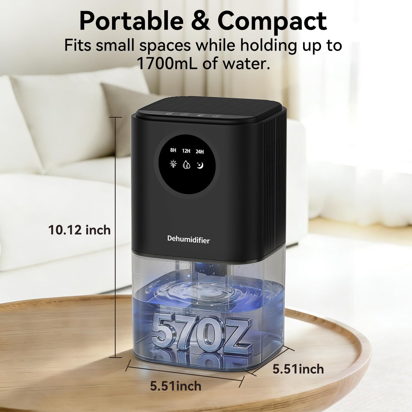 Dehumidifier, 57oz Small Dehumidifiers for Home, Ultra Quiet (25dB) 350 sq ft Mini Dehumidifier, Portable for Bathroom Bedroom Closet Basement RV, with 7-Color LED, Smart Defrost, Auto Shut-Off