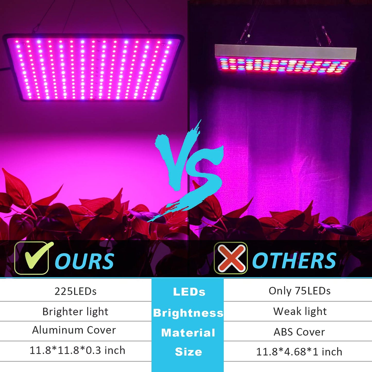 SEAMETAL LED Grow Lights Indoor Plants 300W Full Spectrum Led Growing Lamp Red Blue Hydroponic Plant Light Bulb for Seedling Flowers Greenhouse Garden (2 Packs)