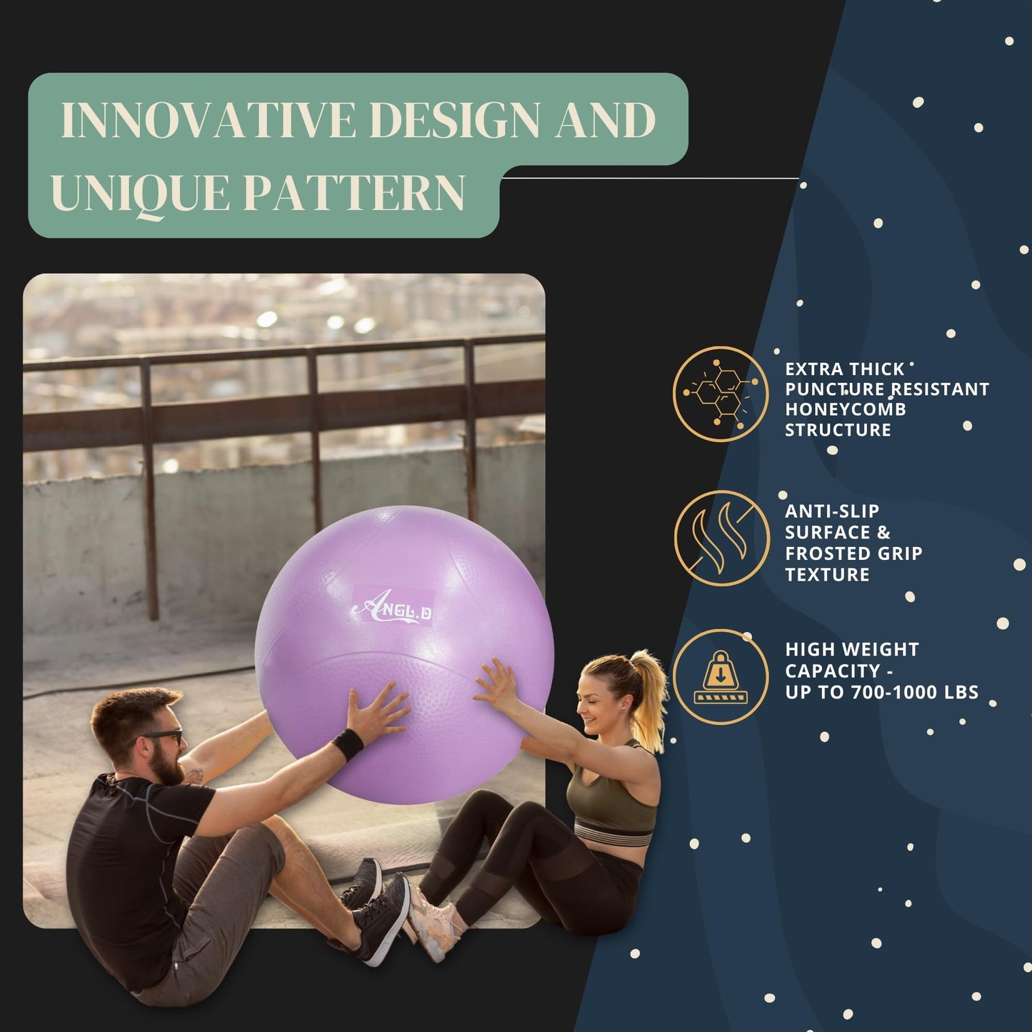 ANGL.D Yoga Ball, Stability Ball for Pilates, Core Training, Pregnancy & Physical Therapy, 65cm, 1 Count