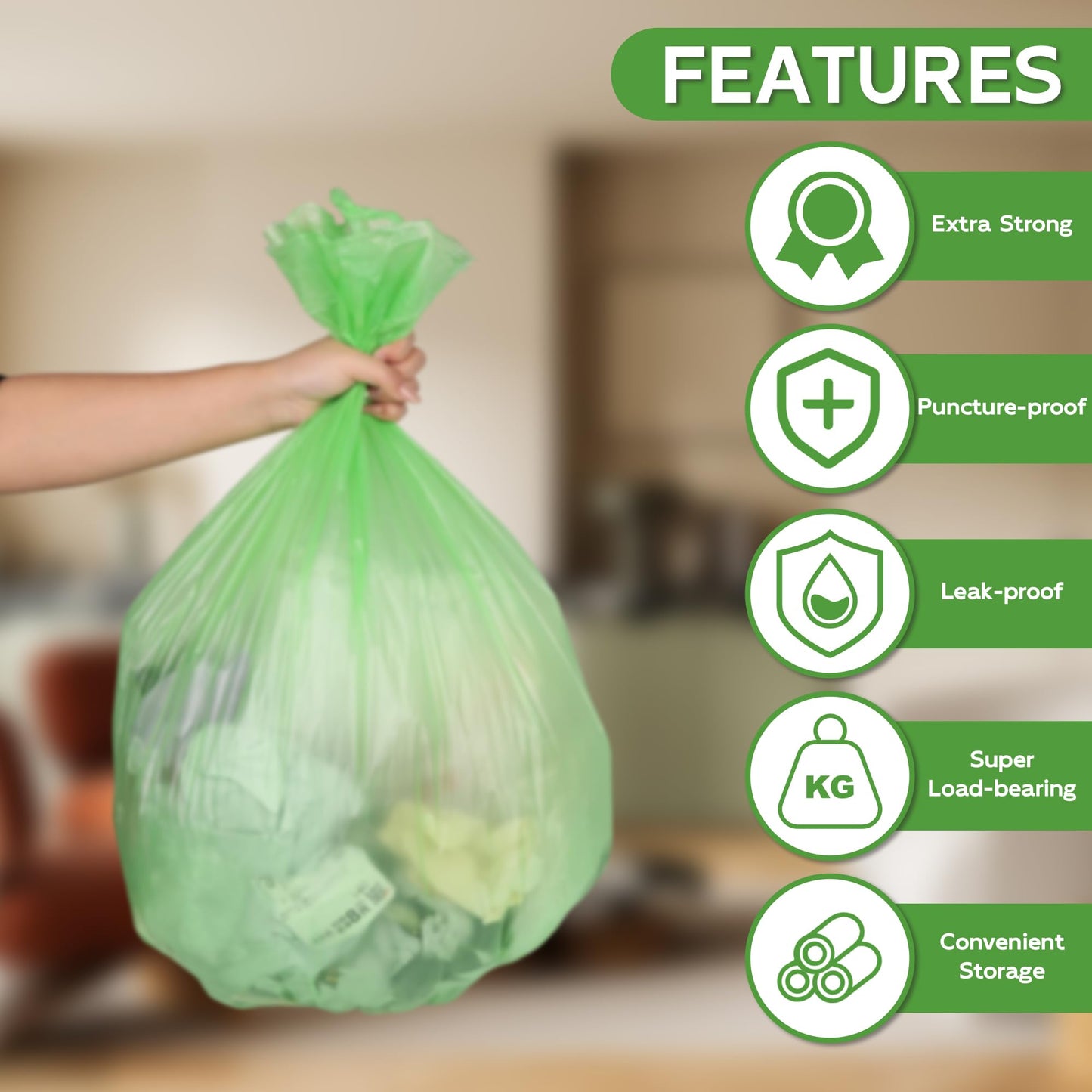 Biodegradable Garbage Bag, 75L Heavy Duty Organic Garbage Bags, 100 Count Large Compost Bags for Household/Garden/Kitchen