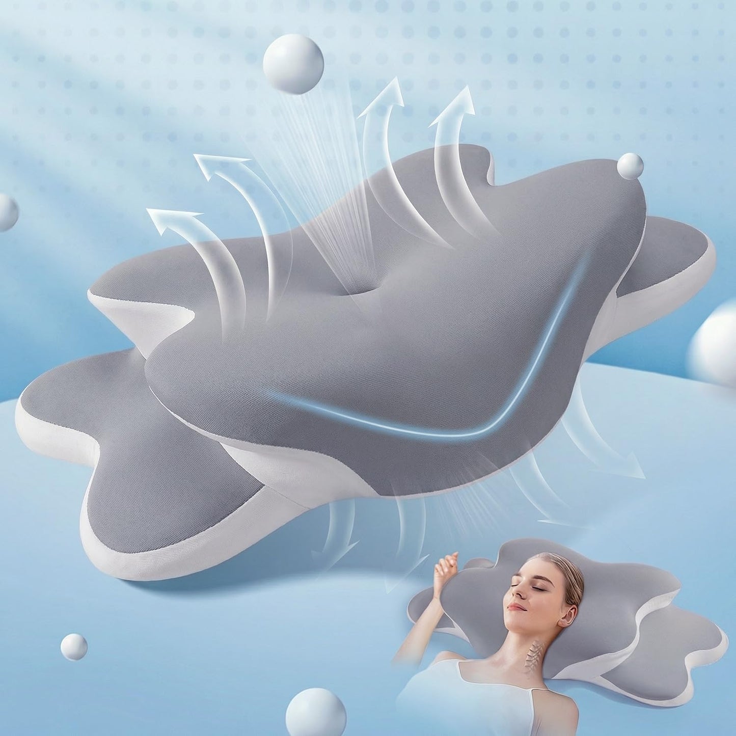 Sleep Apnea Pillow with Neck Pain & Snoring Relief -Orthopedic Cervical Pillow, Ergonomic Contour Memory Foam Pillow for Side,Back,Stomach Sleepers,Dreamers (Gray)