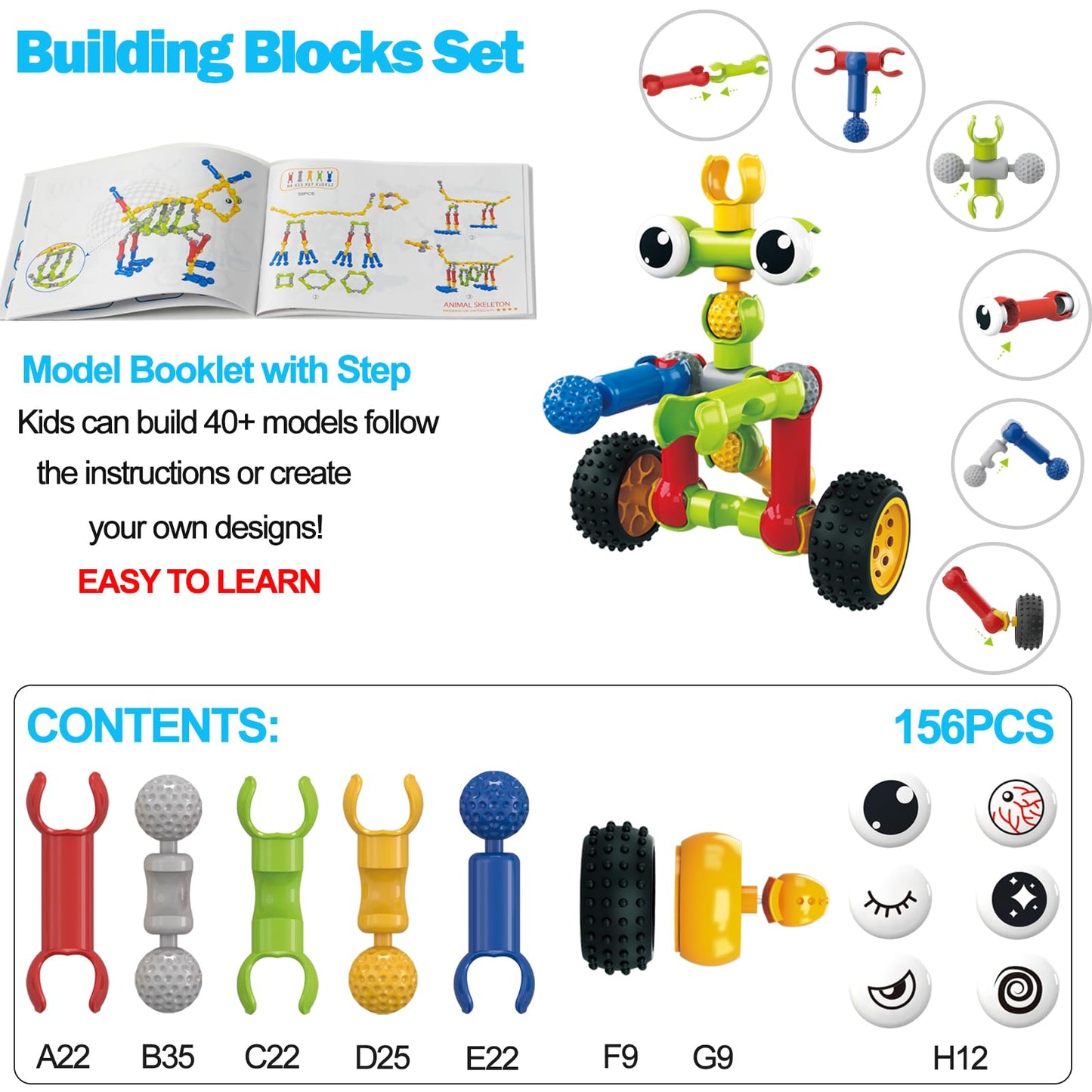 156 PCS Creative Building Blocks Building Toy Set - Featuring Storage, Includes Dinosaur, Robot, Car, Spider, Dog, Animal Figure Building Toy Playset for Kids, Boy Girl Birthday Gift, Ages 4+ (156PCS)