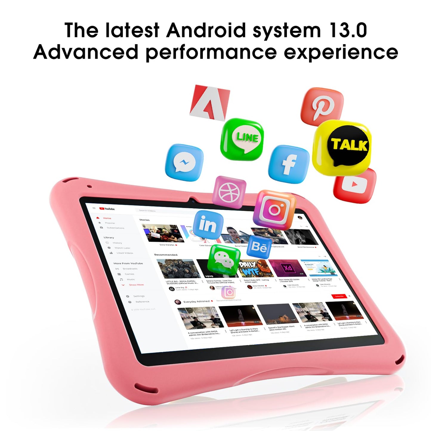 Android Tablet 10.1 inch,Tablet for Kids with Kids Case, 4(2+2) GB RAM 64GB ROM, 5000mAh, 1280 * 800 Display, Dual Camera, WiFi, Kidoz Pre Installed, Parental Control, Android 13, Pink