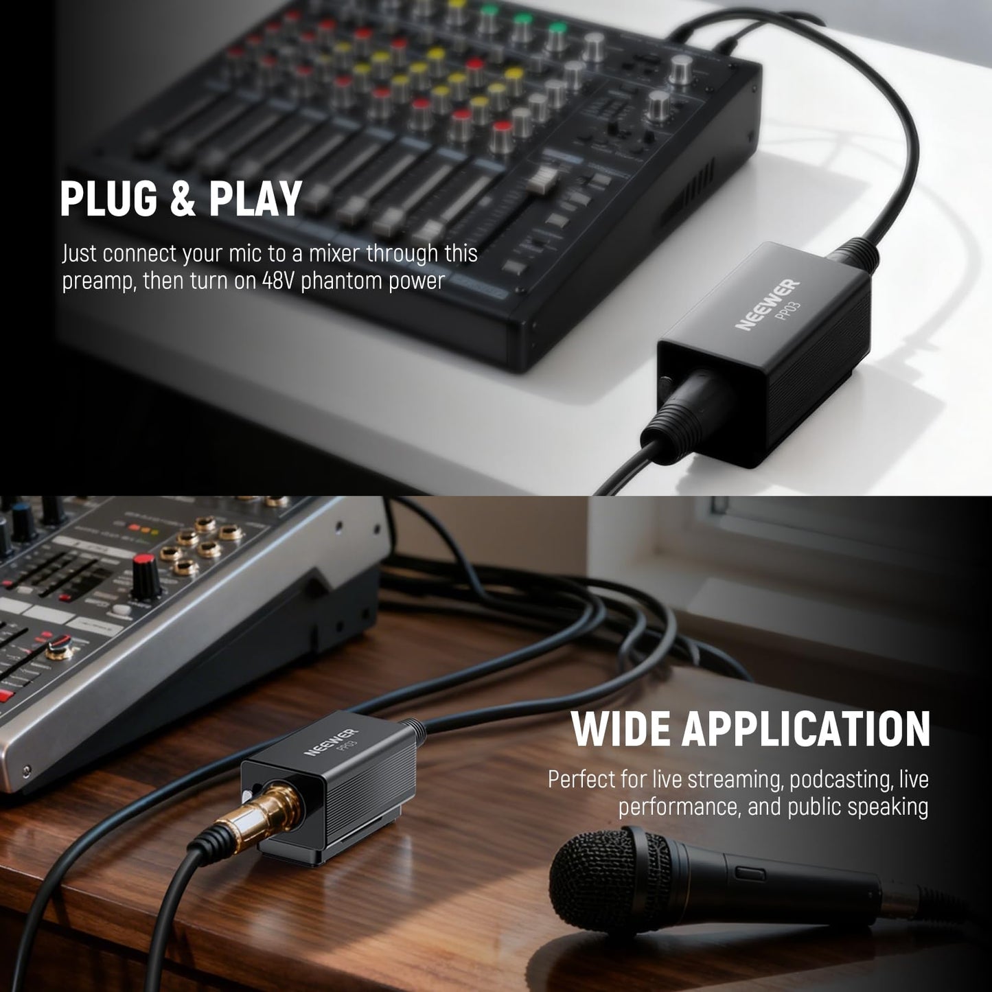 NEEWER Microphone Preamp, XLR Mic Activator with 25dB Ultra Clean Gain for Dynamic & Ribbon Mics Compatible with Shure SM7B SM57 SM58 for Live Performance Conferences Studio Recording Podcasting, PP03