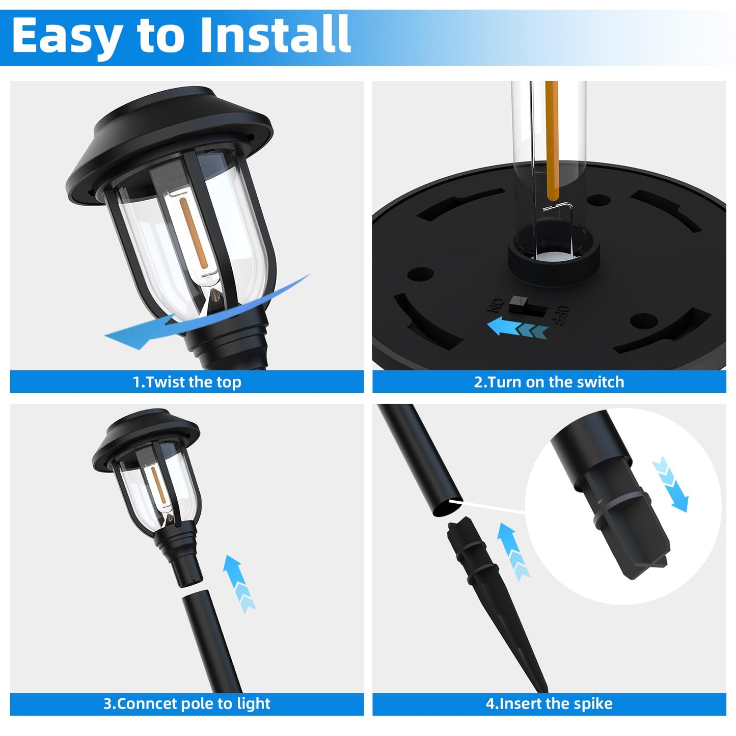 ILANCK 12 Pack Solar Lights Outdoor, Solar Pathway Lights Waterproof Auto On/Off Powered, Warm White Landscape Lighting for Path, Yard, Walkway, Driveway, Garden 3000K