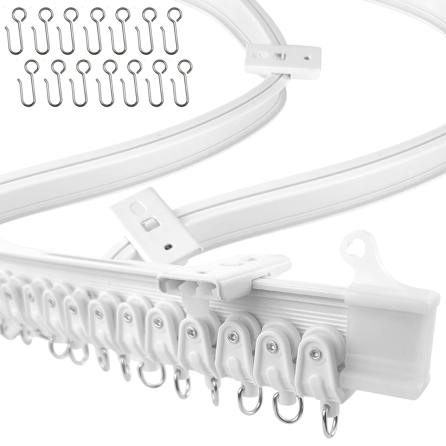 UrbanRed Flexible Bendable Ceiling Curtain Track, 22.9 ft (7 m), Mount for Rail with Curtain Tracks System, Room Divider, Curtains Rod, RV Ceiling Track for Curtains, Long Curved Hospital System White