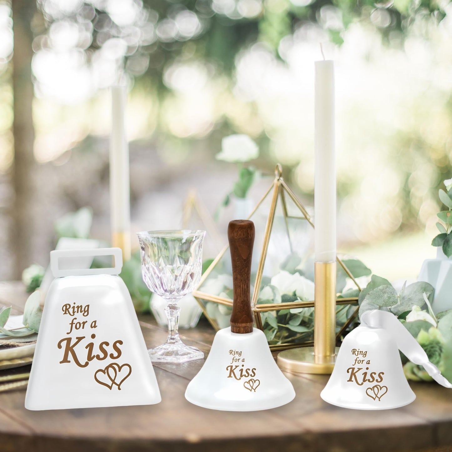 Ring for a Kiss Wedding Bell (2-Pack) | Loud Cowbell Tea Bell | Wedding Reception Dinner Bells | Countertop Service Call Bell | Made in CT, USA