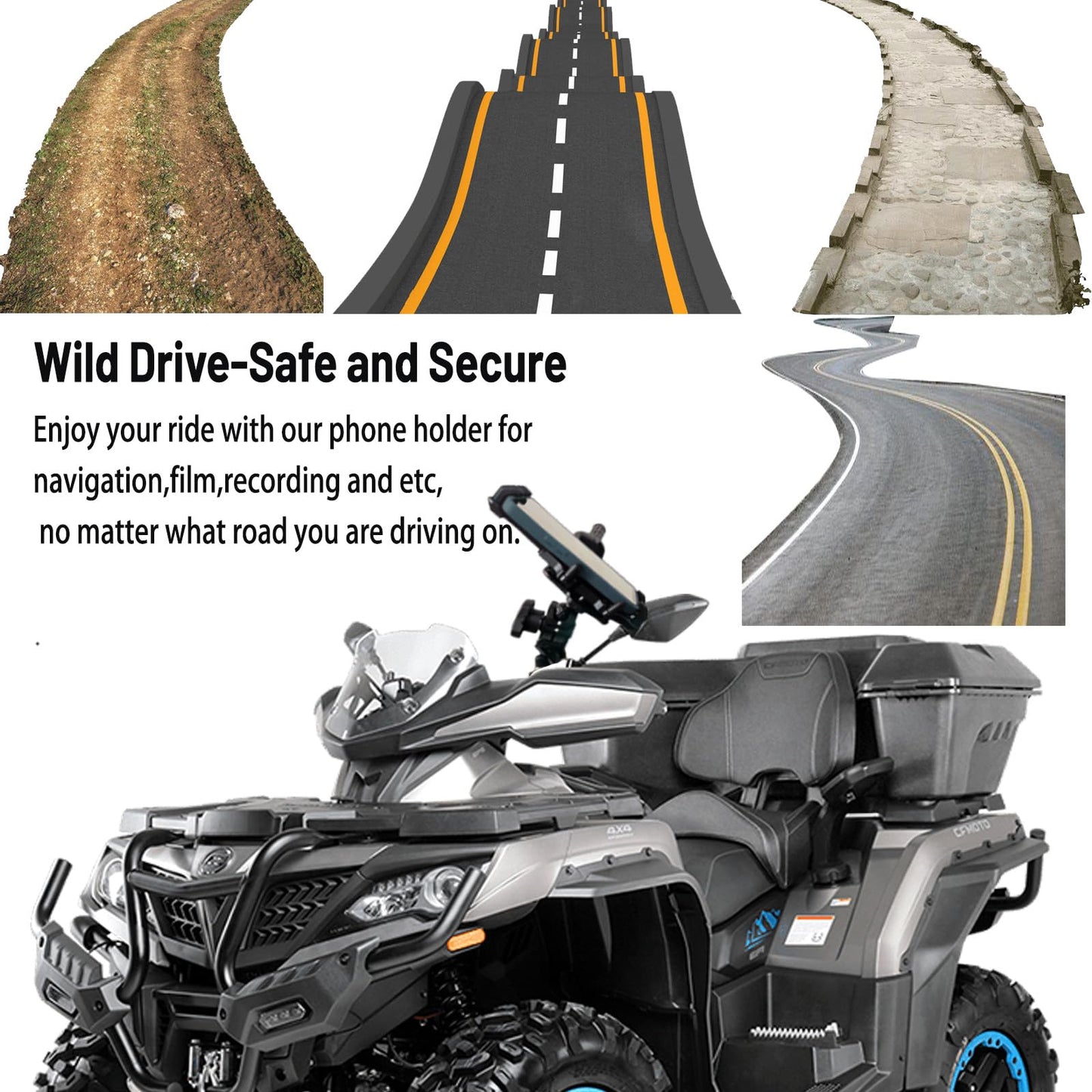 QYMOTO ATV Cell Phone Holder,Motorcycle Phone Mount Anti Vibration Handlebar Mount 360 Cellphone Holder Clamp Compatiable with Polaris Can am CFMOTO Fits for iPhone Samsung Google All 2.5-6.93" Phones