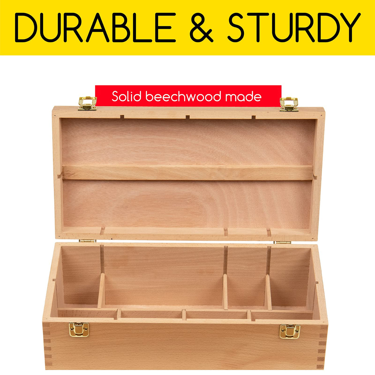 MEEDEN Sturdy Wood Tool Box: Beechwood Portable Art Supply Organizer - Large Artist Storage Box