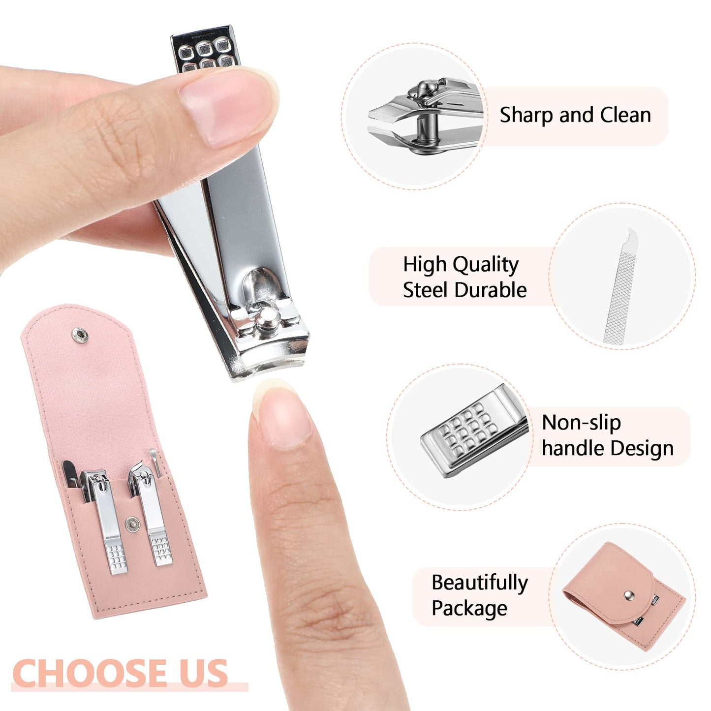 12 Sets Manicure Set Nail Clippers Pedicure Kit Stainless Steel Professional Pedicure Set Grooming Kits Nail Care Tools with Luxurious Travel Case for Nail Care (Pink, 4 In 1)