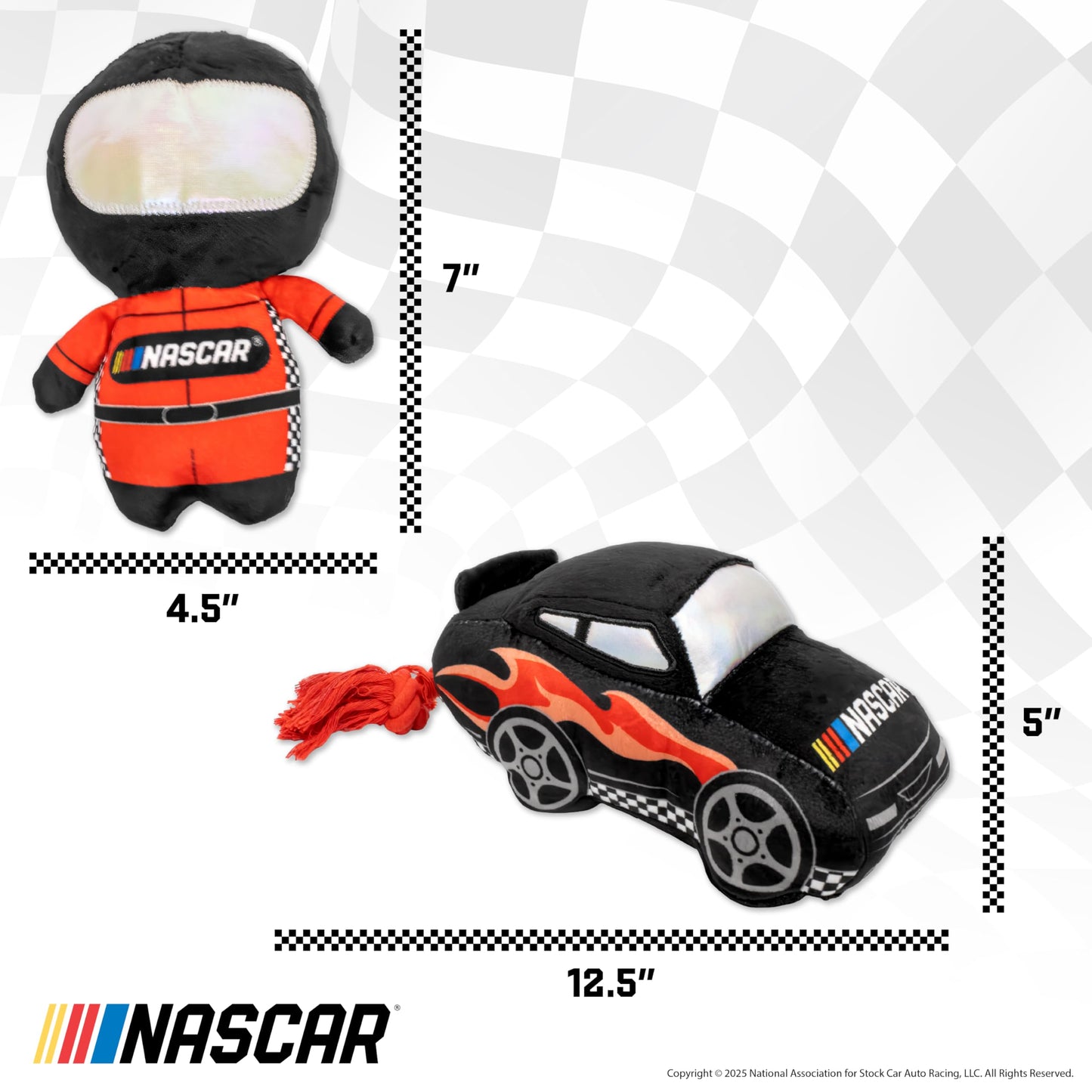 design LAB, Inc. NASCAR Official Merchandise | Plush 'Driver Essentials' Chew Toys for Dogs | Plush Racecar Driver & Car with Tug Rope for Fun Interactive Play