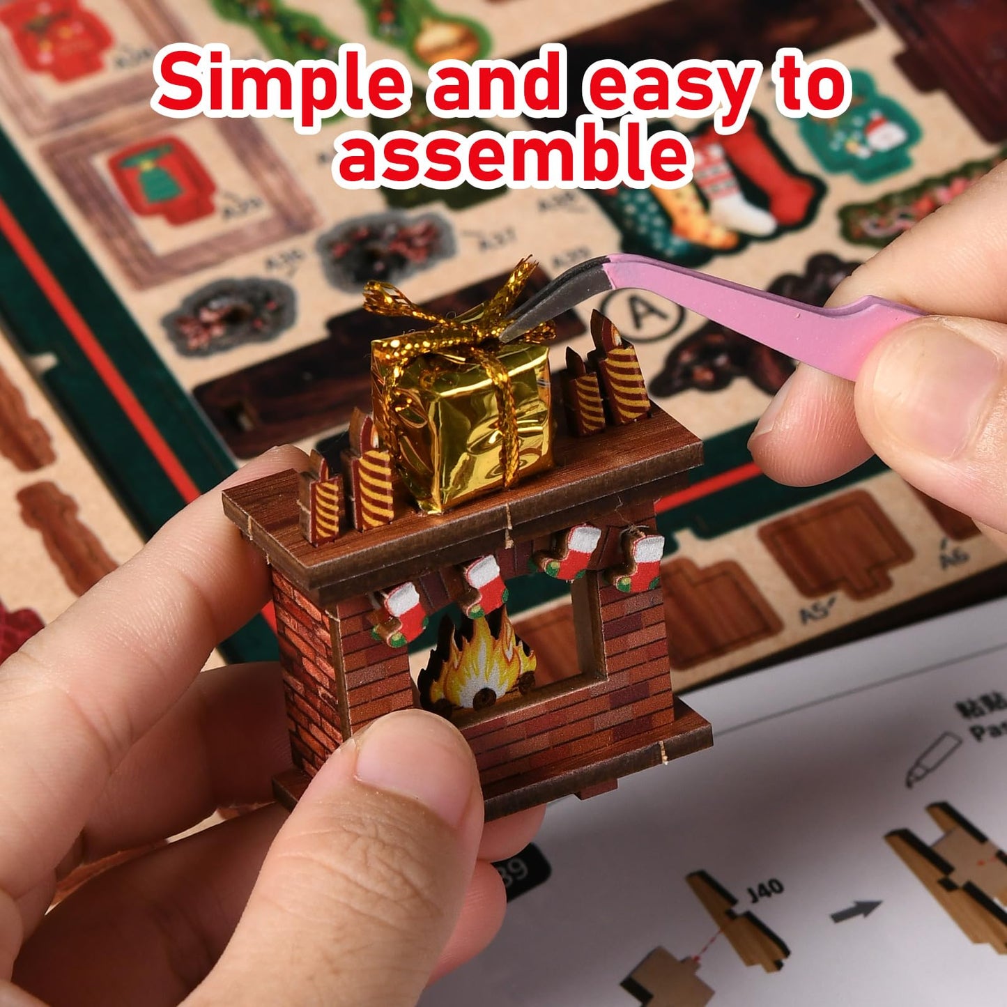 cjc Christmas Book Nook Kit for Adult - DIY Miniature Dollhouse Book Nook with Music Tiny House, 3D Wooden Puzzle Bookshelf Decor for Adults, Creative for Family Friends‌