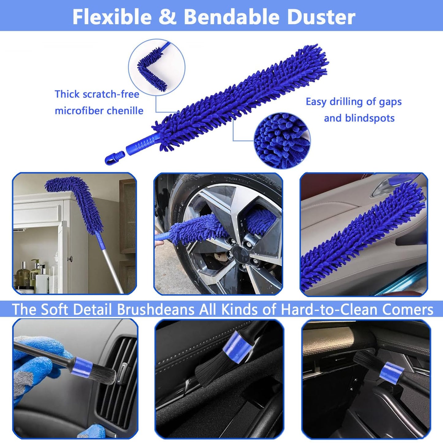 Meetchen Car Wash Brush with 62" 158cm Long-Handled Car Wash Kit, Car Detailing Kit, Car Detailing Kit ,Complete Car Cleaning Supplies