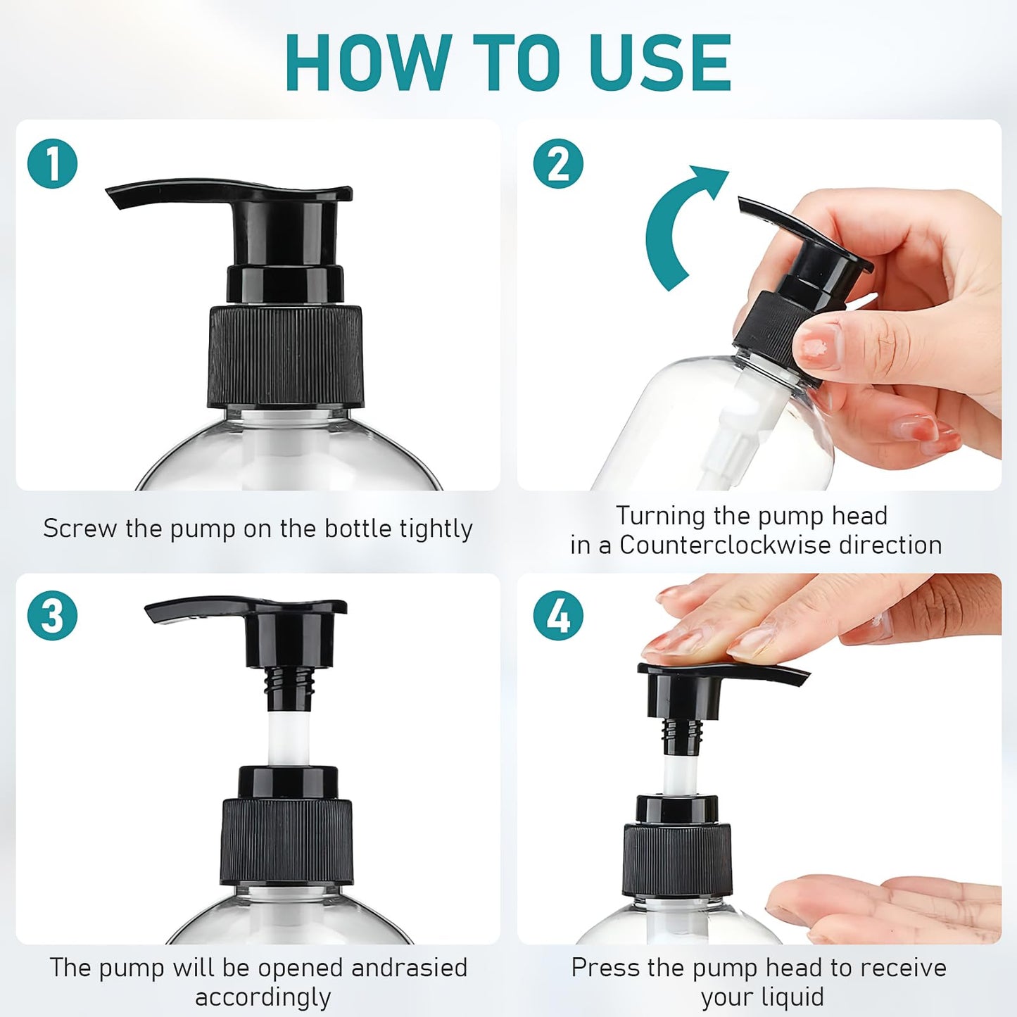 30 Pack Clear Empty Lotion Bottles, 8 oz Plastic Pump Bottles, Shampoo and Conditioner Dispenser Bottles with Pumps for Body Wash, Shampoo, Massage Lotion (Black&White)