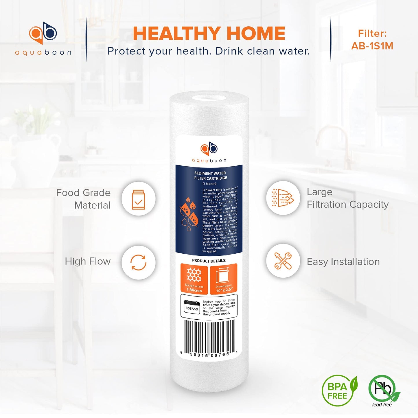 Aquaboon Whole House Sediment Filter 1 Micron 10 x 2.5 Compatible with Water Filters Replacement Cartridges AP110, Culligan P5, WHKF-GD05, 6 Pack
