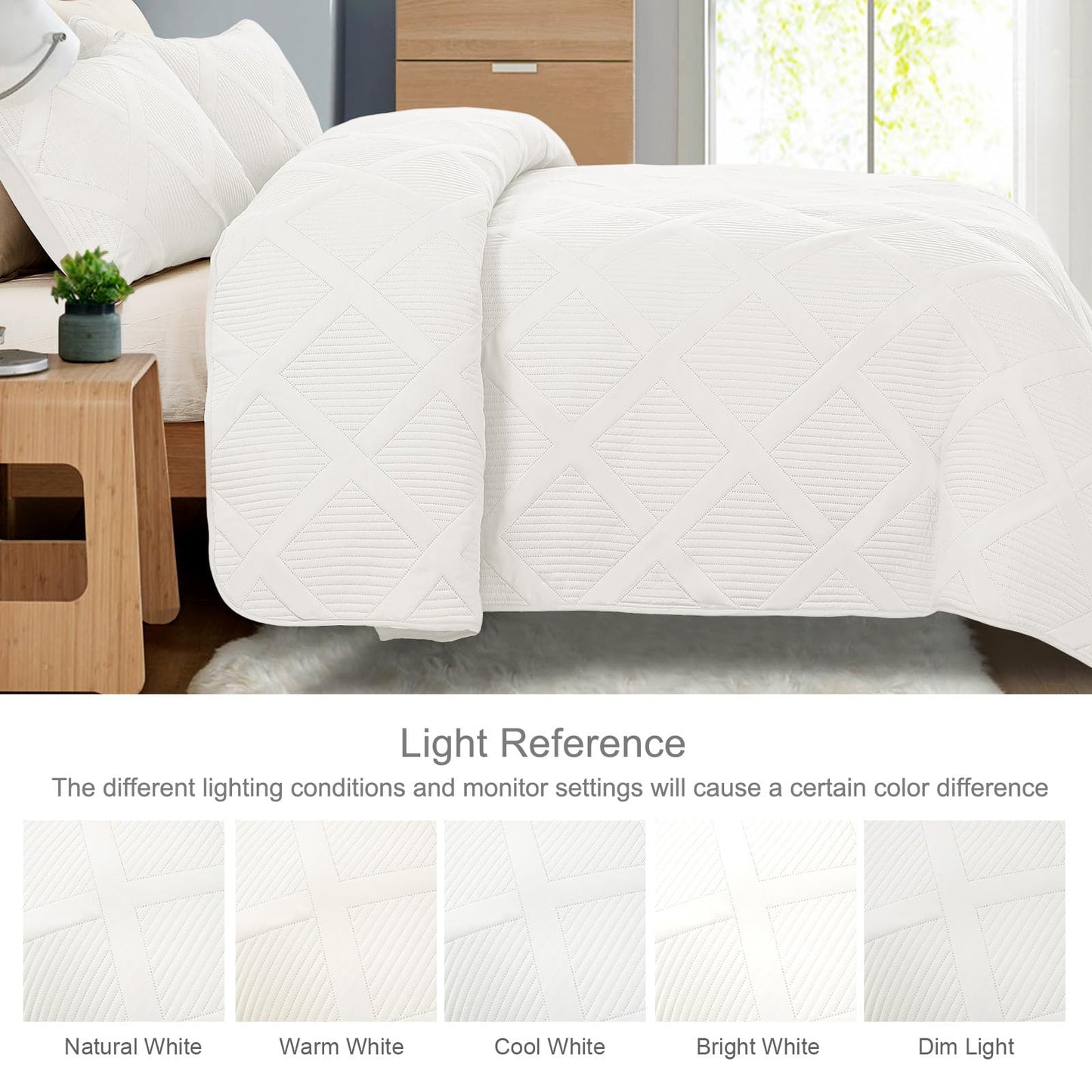 Exclusivo Mezcla Quilts Queen Size - White Quilt Set Bedspread with 2 Pillow Shams, Modern Bedding Set with Striped Pattern, Soft Lightweight Bedspreads Queen Size for All Seasons