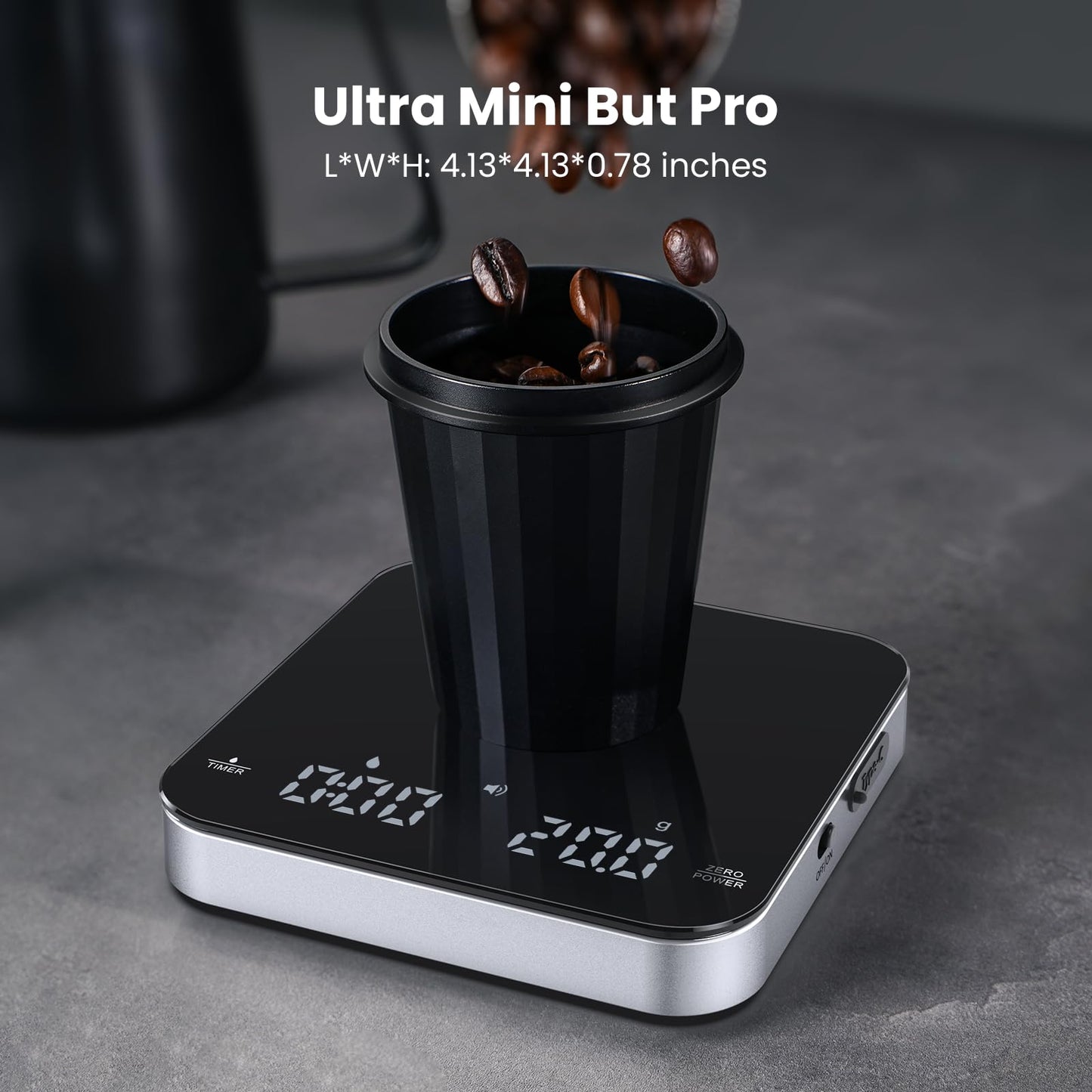 Maestri House Coffee Scale with Timer, Digital Kitchen Scale, 2kg/0.1g Precision, Rechargeable, with Calibration Weight