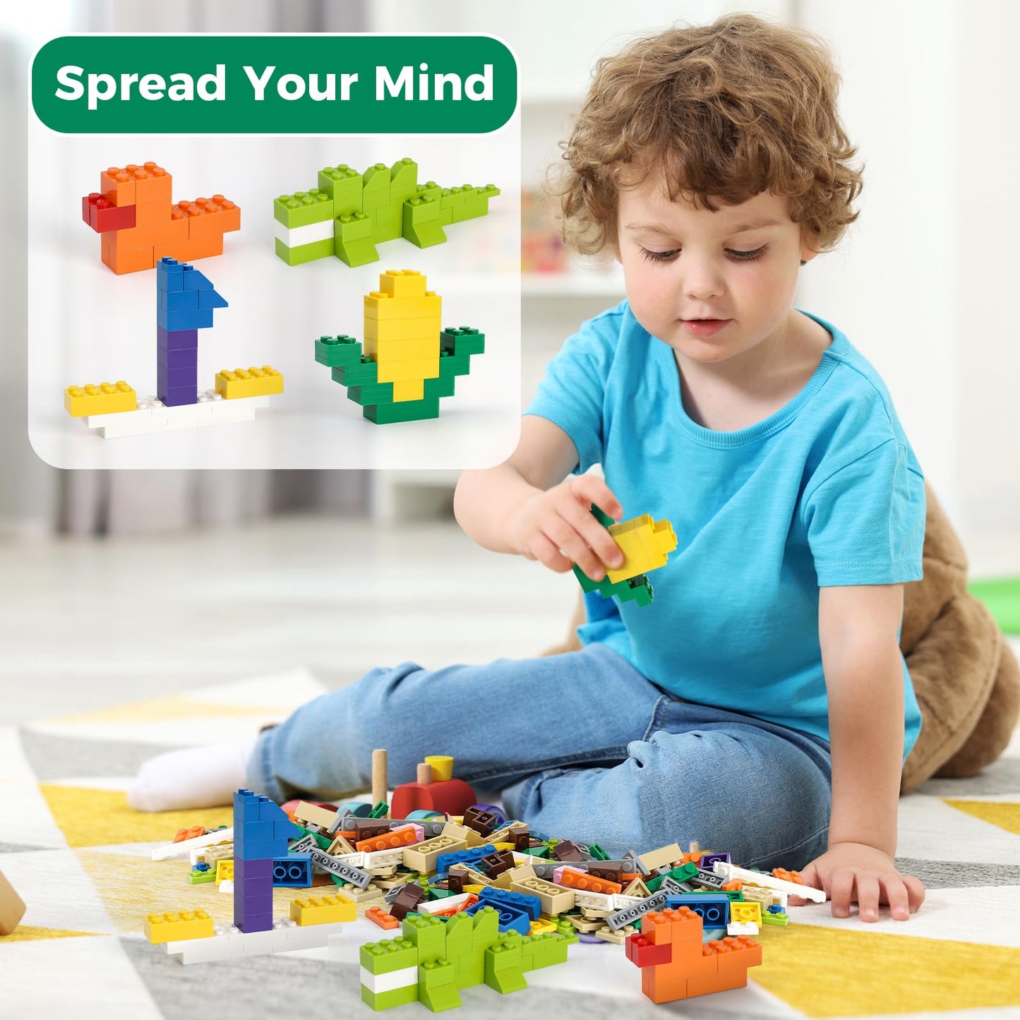 1000 Pieces Building Blocks, Classic Stackable Base Plates, 3 6.3" x 6.3" Blue, Gray and Green Base Plates,Compatible with All Major Brands