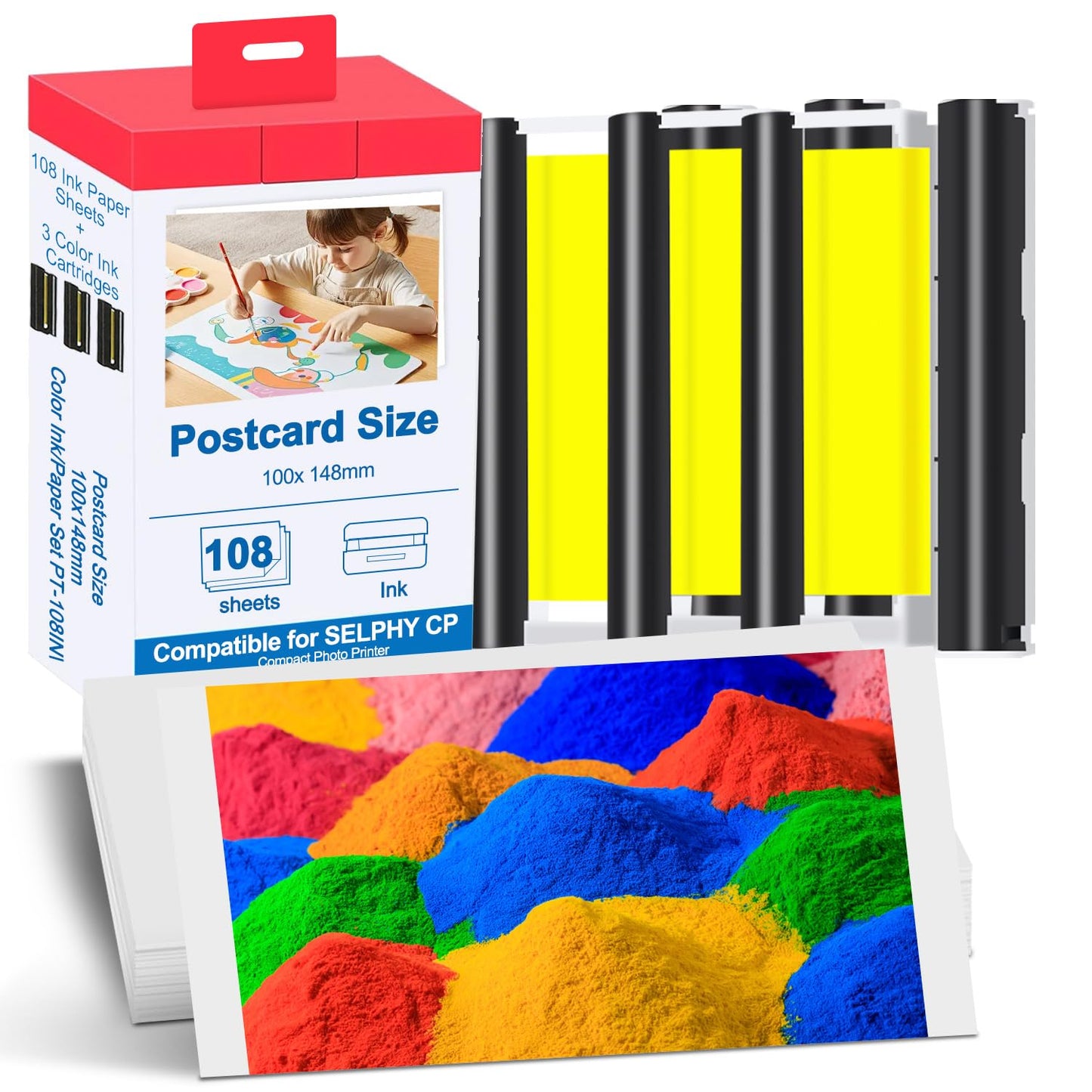 Compatible for Canon Selphy CP1500 Paper and Ink KP-108IN 3 Color Ink Cartridges & 108 Sheets 4x6 Photo Paper for Selphy CP1300, CP1200, CP1500, CP910, CP900, CP760, CP770, CP780 CP800 Printer