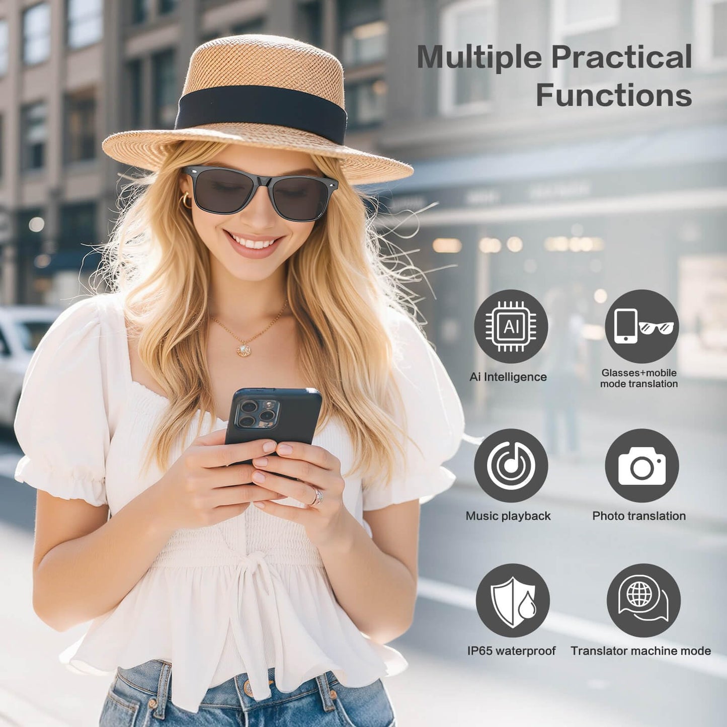 2025 Bluetooth Smart Glasses for Men Women with 164 Language Translation,7 Day Ultra-Long Standby,UV Protection,IP65 Waterproof,Wireless Music & Calls,Multifunctional Sunglasses for Android iOS